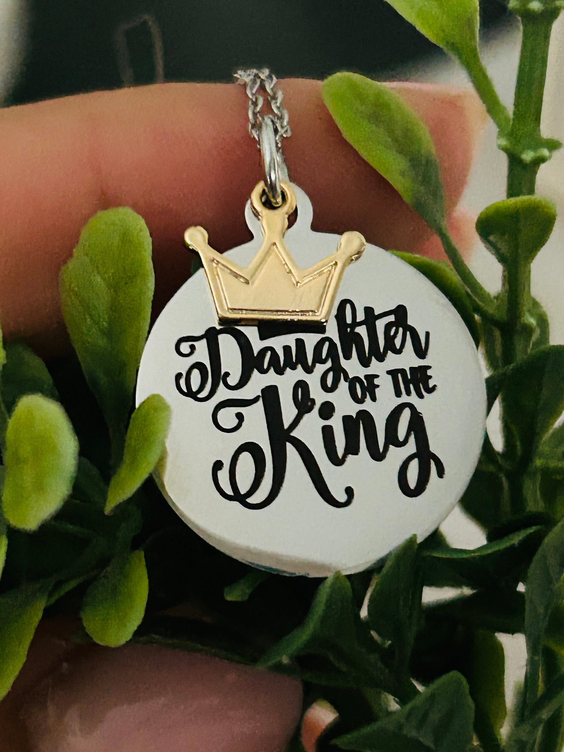 Daughter of The King Bible Verse Silver Necklace, Christian Jewelry Gifts, Scripture Quote Necklace, Gift for Daughter, Crown Charm Pendant