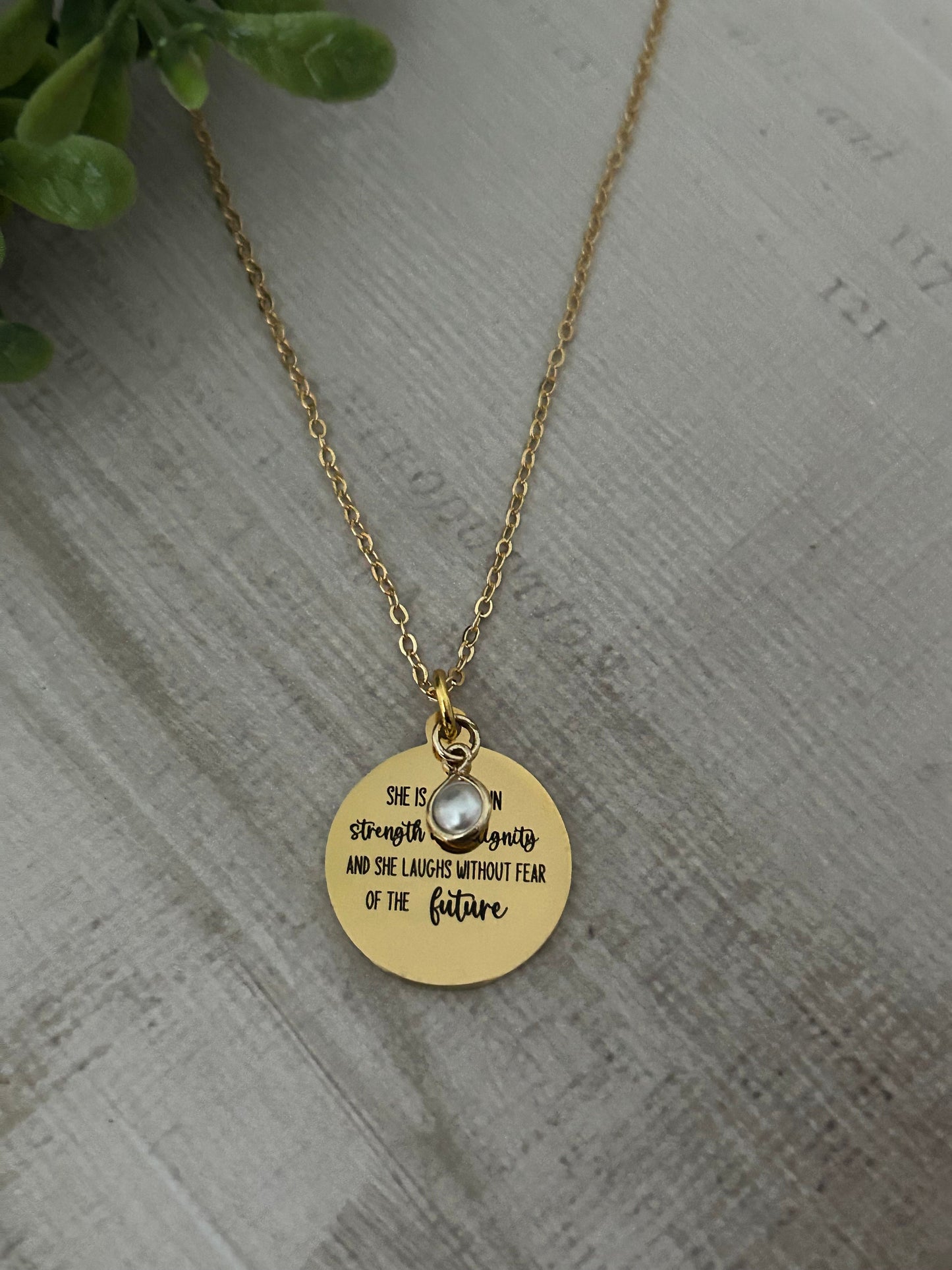 Proverbs 31 Gold Plated Bible Verse Necklace, She is clothed in strength and Dignity, Christian Gifts, Scripture Jewelry, Mothers Day Gift