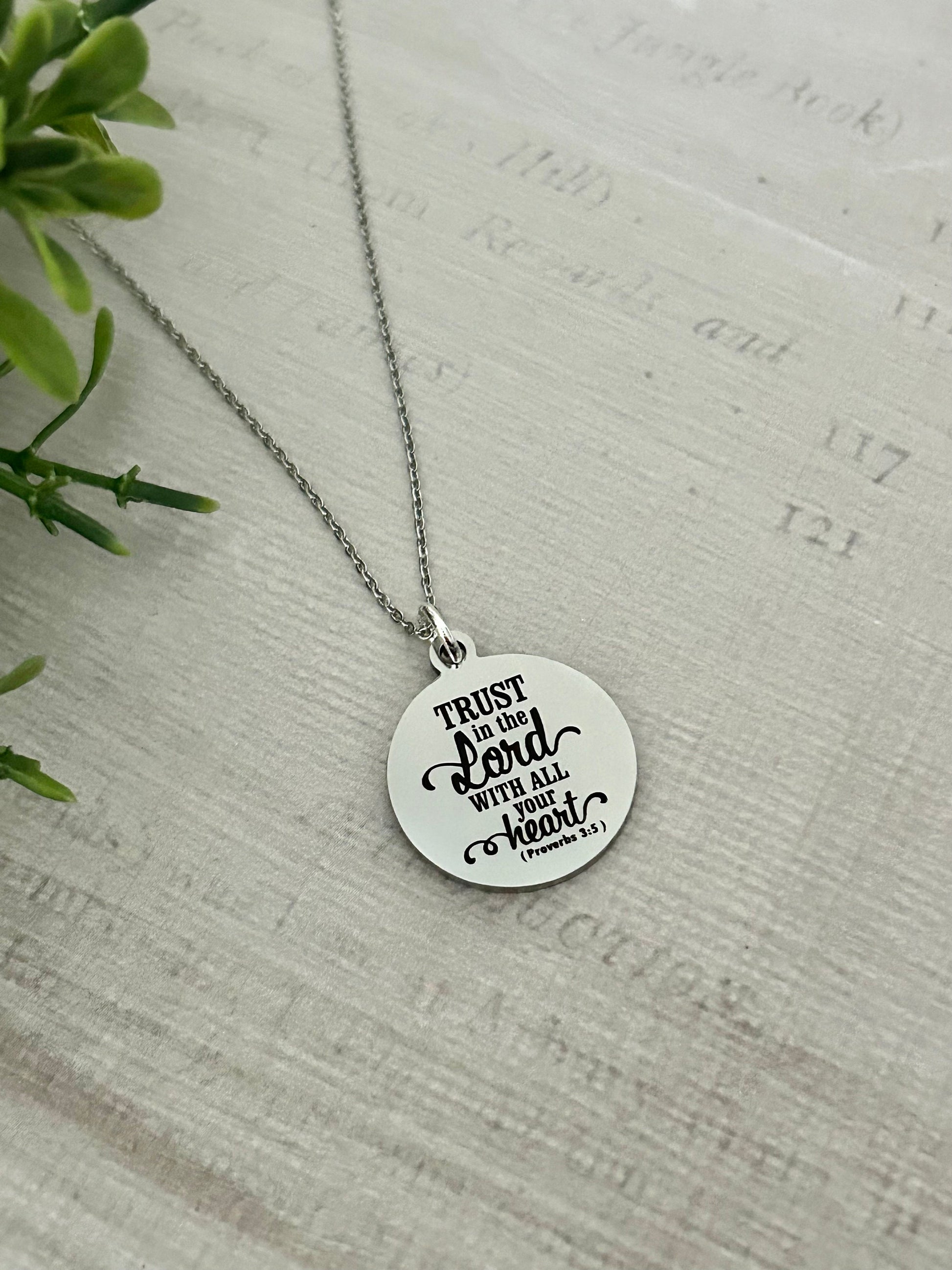 Trust in The Lord with all your heart Proverbs 3:5 Bible Verse Necklace Christian Gifts scripture Charm motivational gift Birthday Gifts