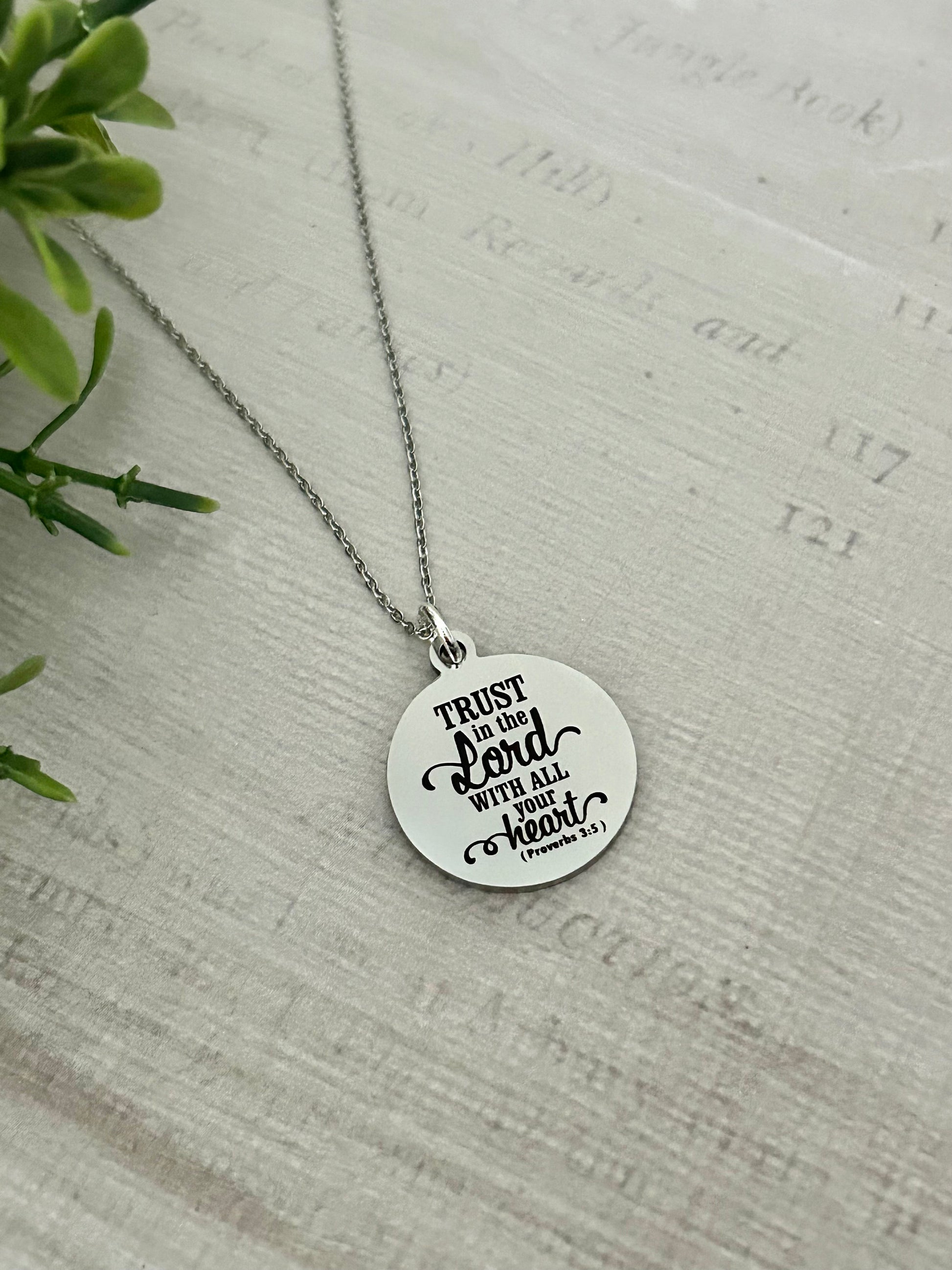 Trust in The Lord with all your heart Silver Bible Verse Necklace, Proverbs 3:5, Christian Gifts, Scripture Jewelry, baptism, motivational