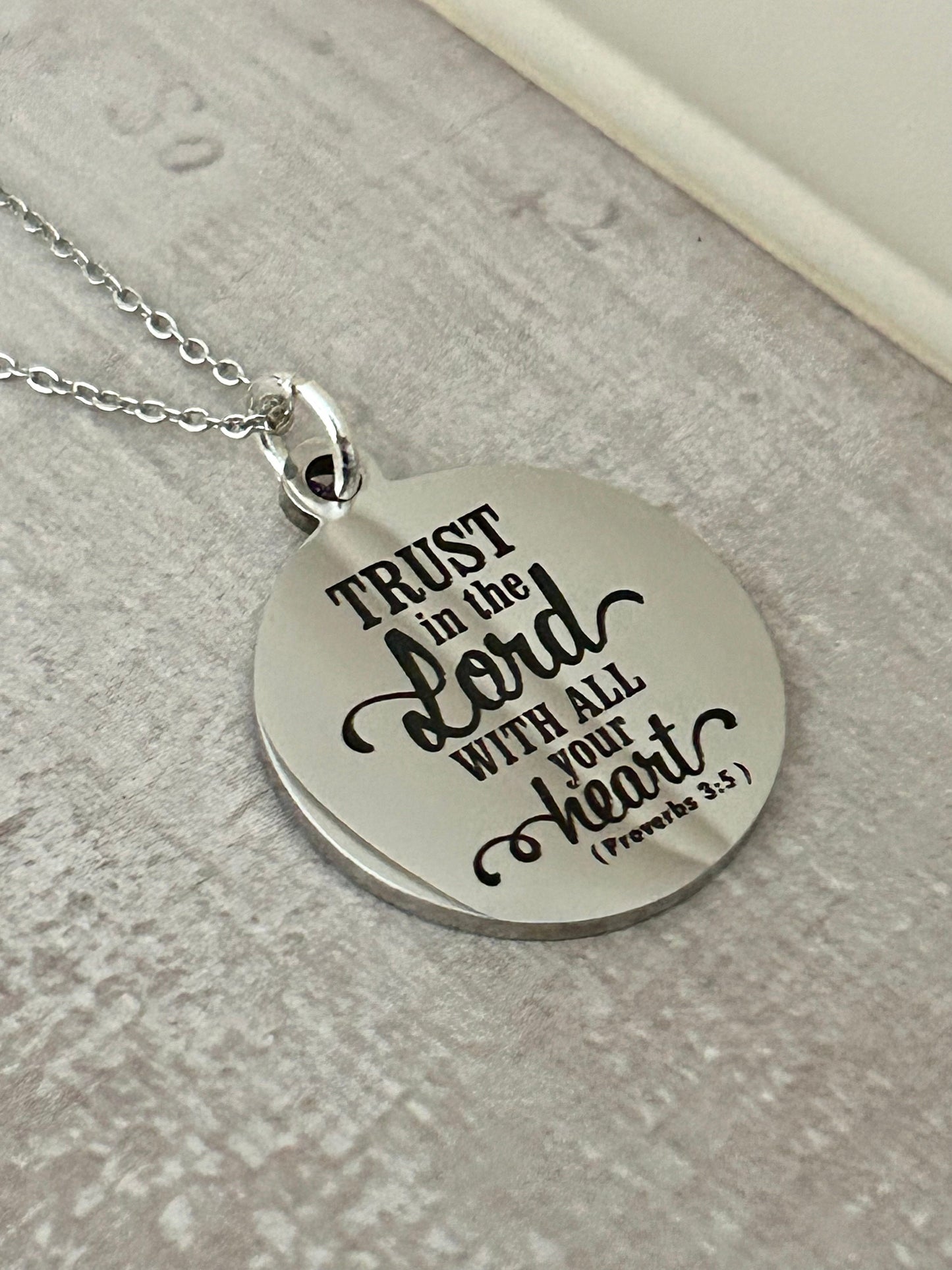 Trust in The Lord with all your heart Proverbs 3:5 Bible Verse Necklace Christian Gifts scripture Charm motivational gift Birthday Gifts