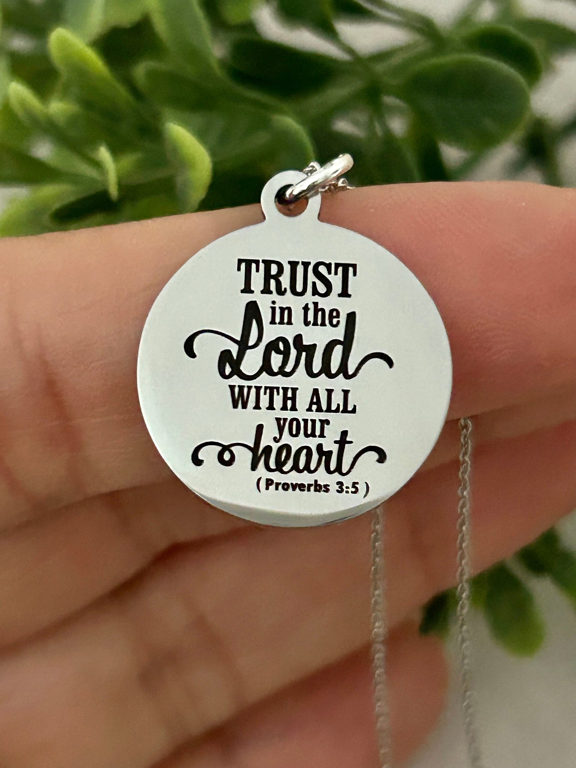 Trust in The Lord with all your heart Silver Bible Verse Necklace, Proverbs 3:5, Christian Gifts, Scripture Jewelry, baptism, motivational