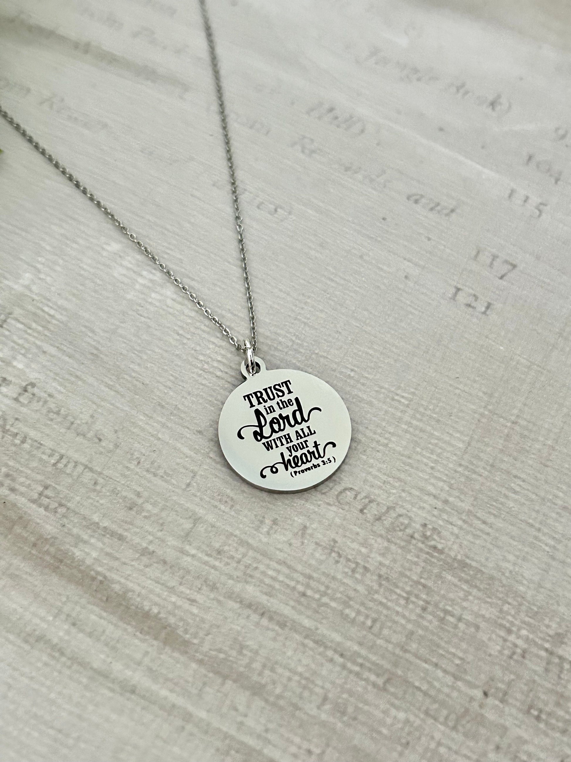 Trust in The Lord with all your heart Proverbs 3:5 Bible Verse Necklace Christian Gifts scripture Charm motivational gift Birthday Gifts