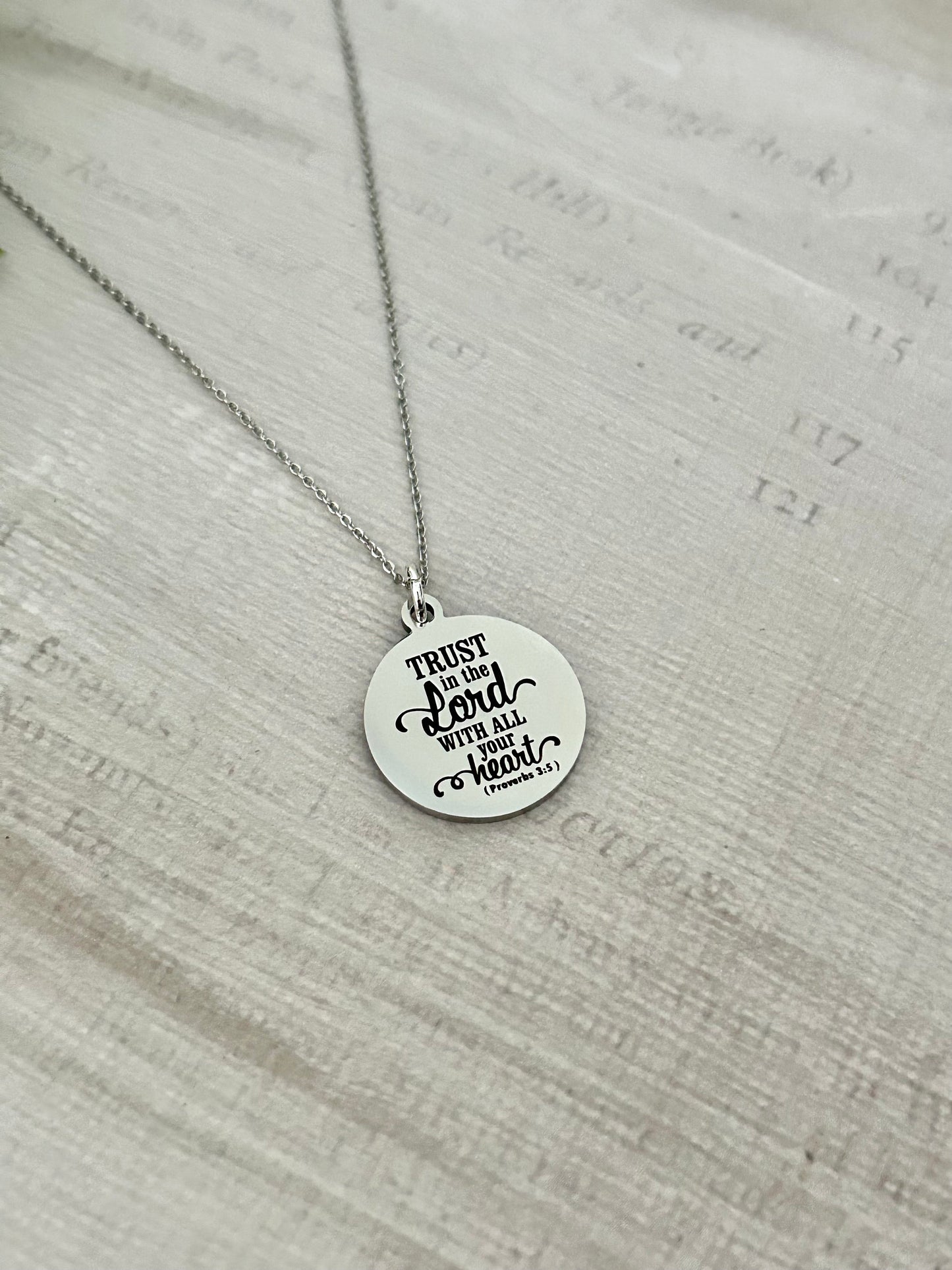 Trust in The Lord with all your heart Silver Bible Verse Necklace, Proverbs 3:5, Christian Gifts, Scripture Jewelry, baptism, motivational