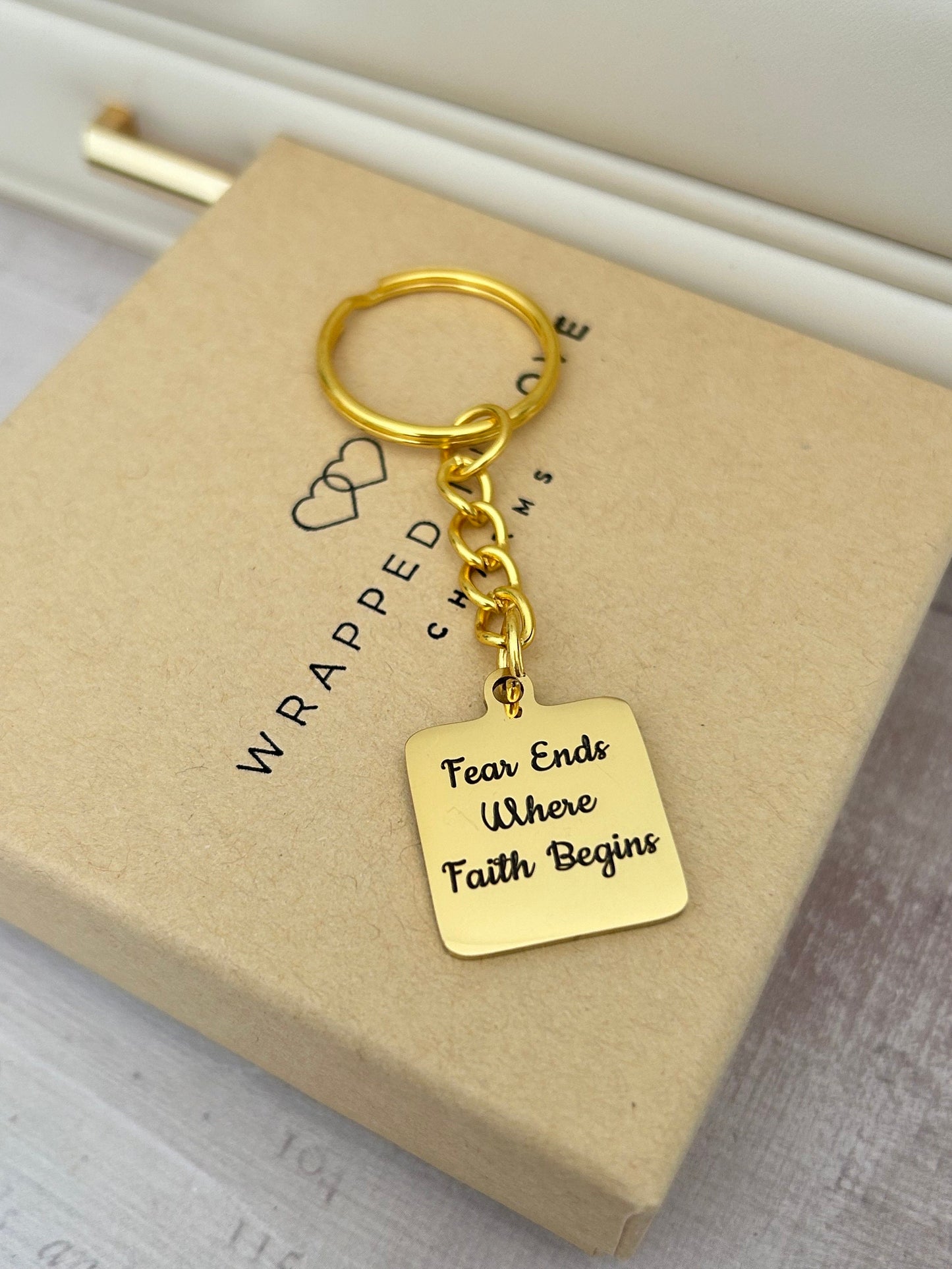 Fear ends where Faith begins Bible Verse Keychain, faith Scripture Charms pendants, Christian Gifts Jewelry, custom personalized Key chain