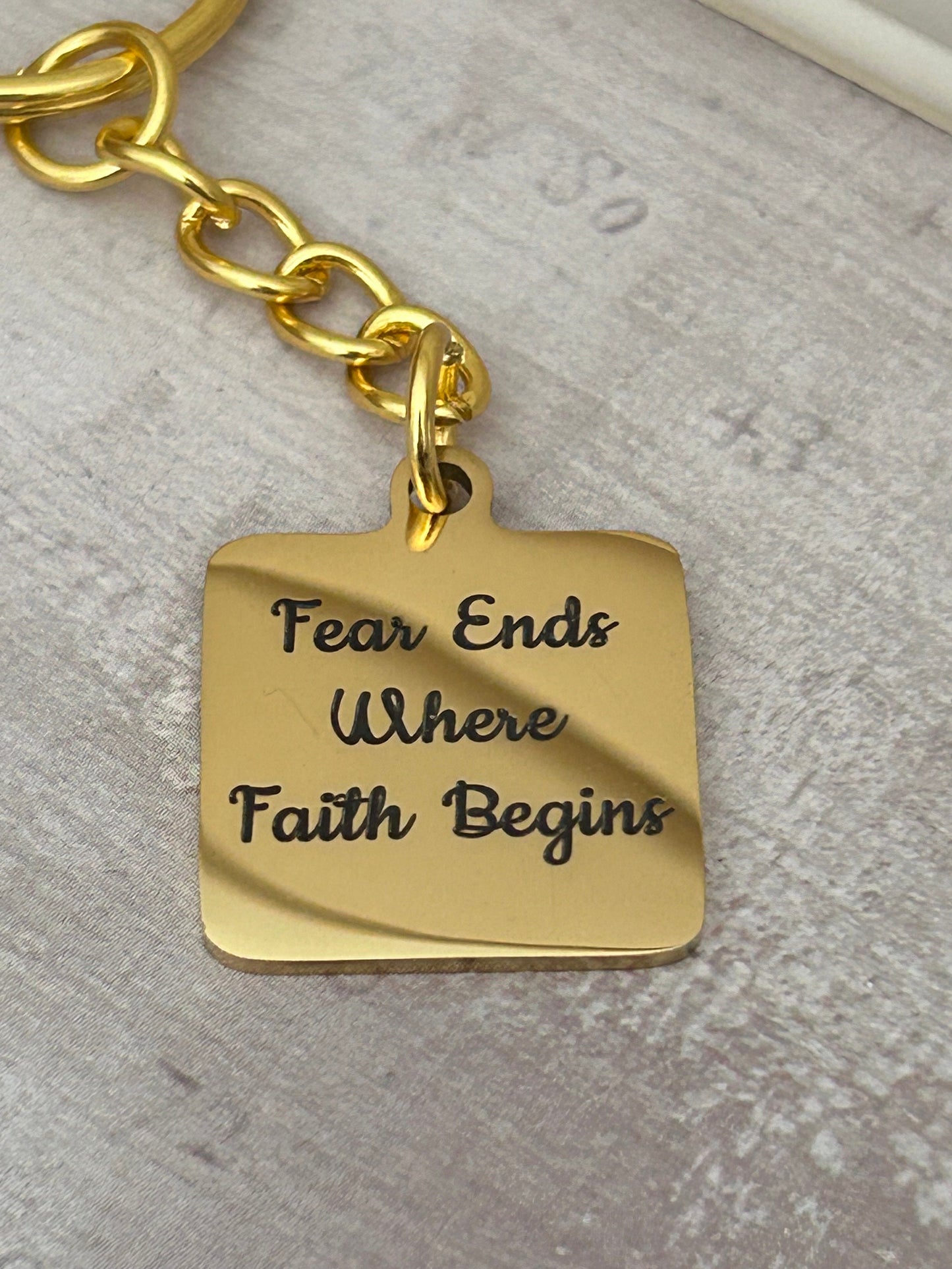 Fear ends where Faith begins Bible Verse Keychain, faith Scripture Charms pendants, Christian Gifts Jewelry, custom personalized Key chain