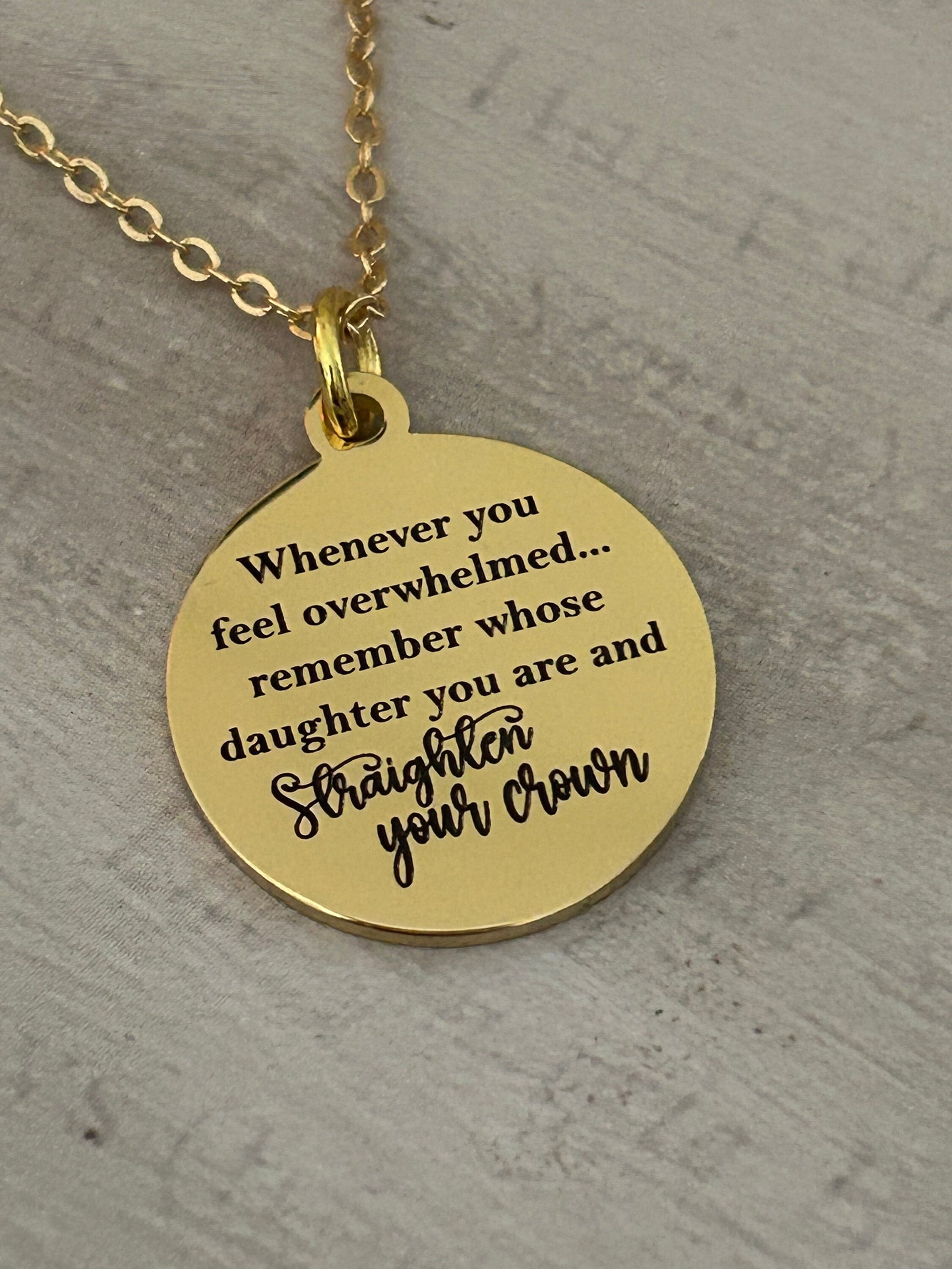 To My Daughter Straighten Your Crown Gold Charm Necklace, Inspirational Motivational Gift, Daughter of The King Necklace, gift for daughter