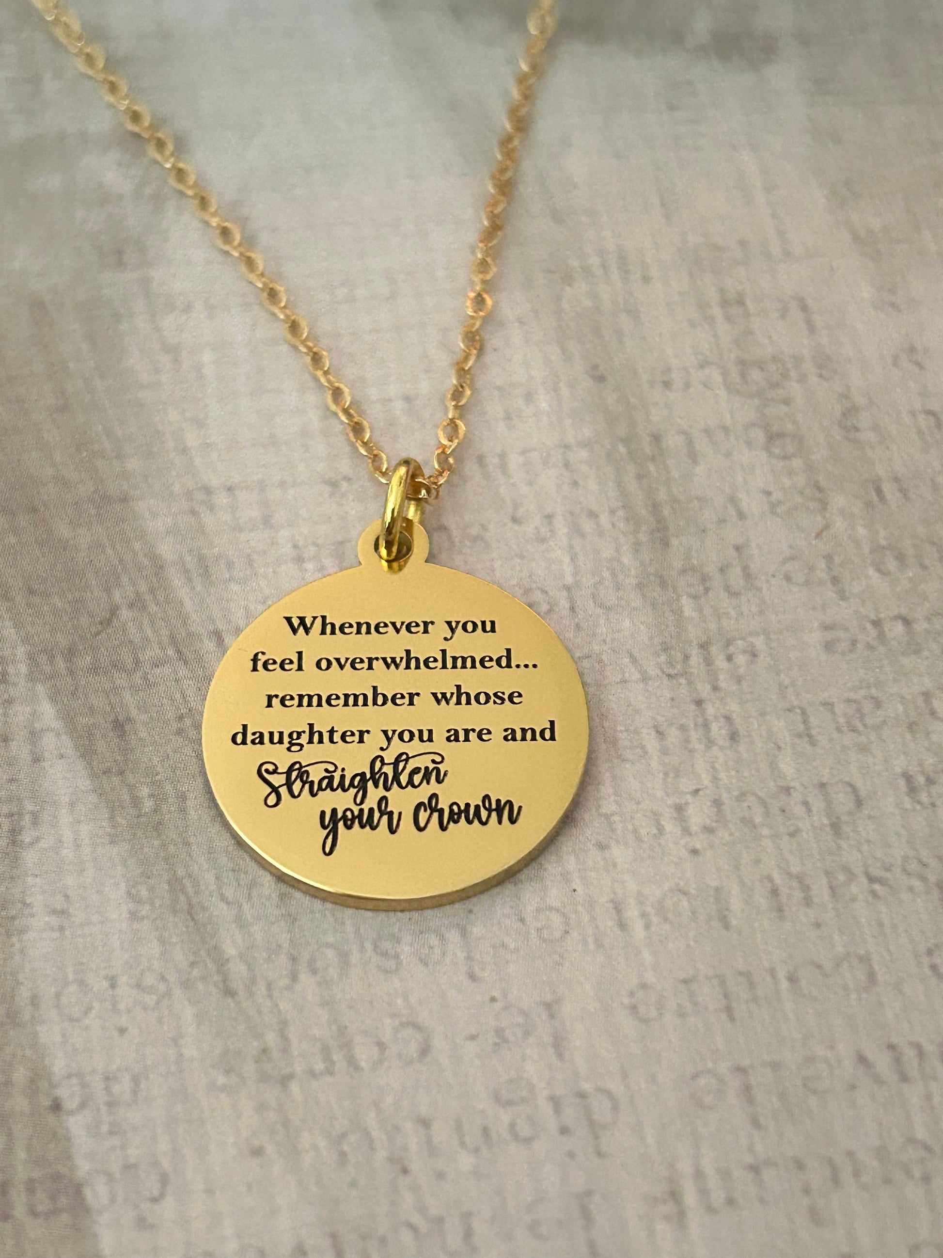 To My Daughter Straighten Your Crown Gold Necklace, Motivational Gift, Daughter of The King Necklace, Gift for daughter, Birthday Gift