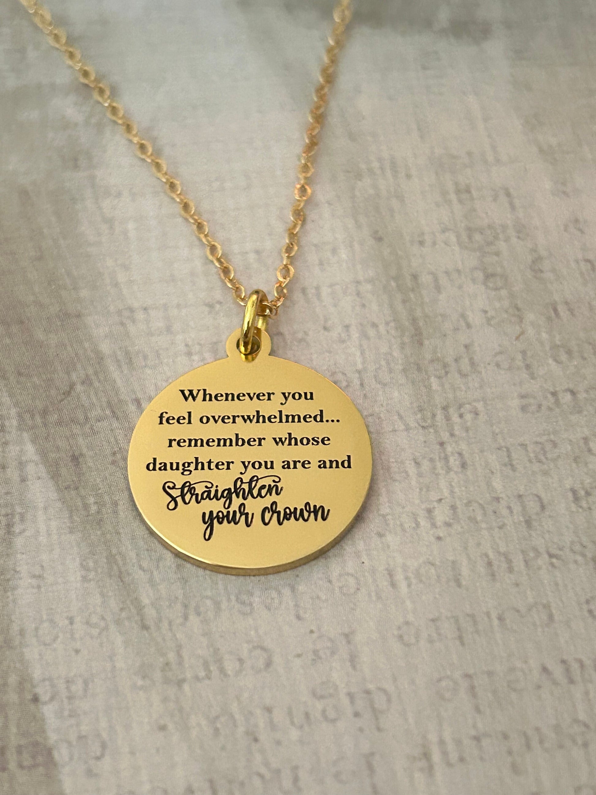 To My Daughter Straighten Your Crown Gold Charm Necklace, Inspirational Motivational Gift, Daughter of The King Necklace, gift for daughter