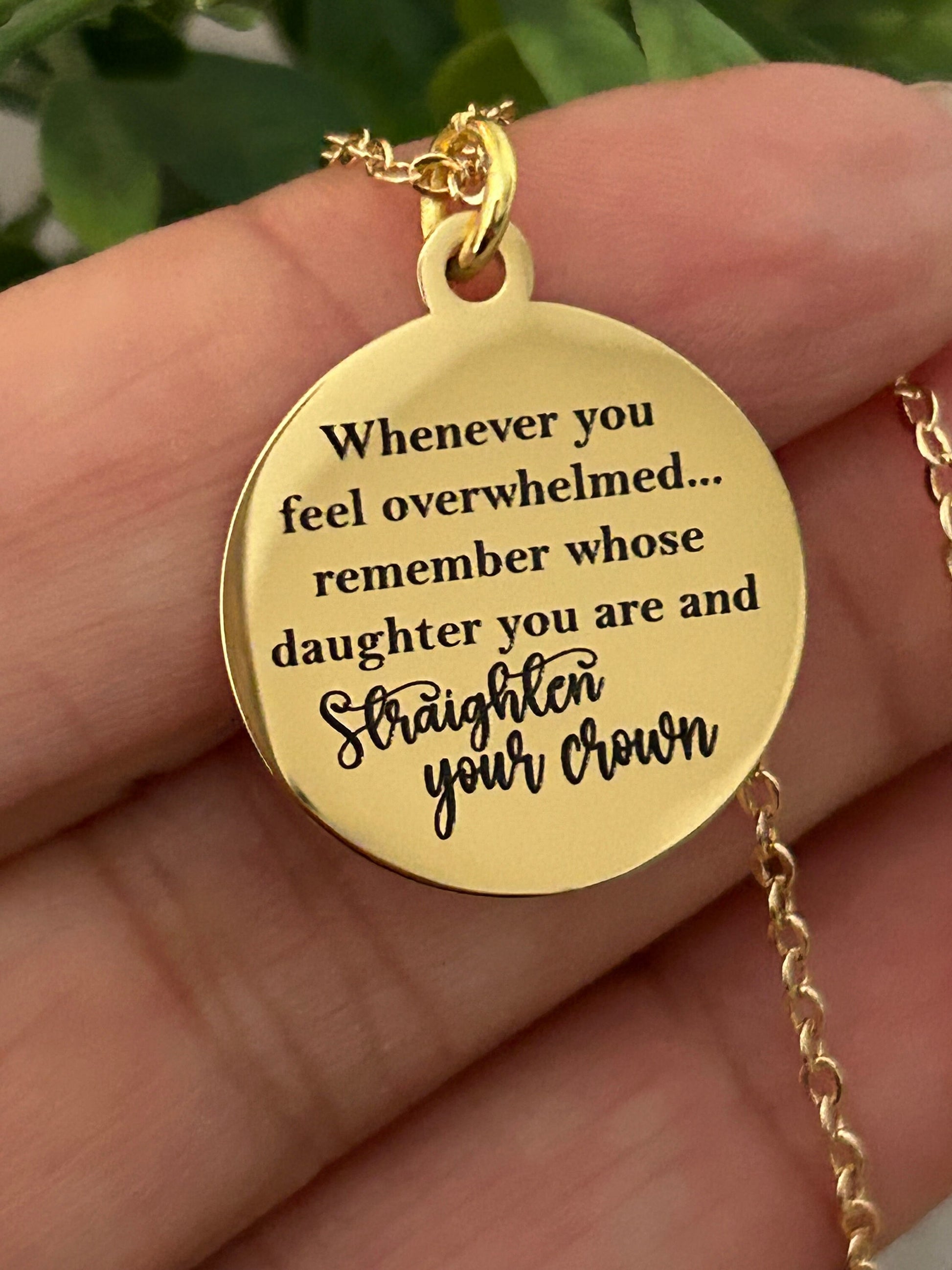 To My Daughter Straighten Your Crown Gold Charm Necklace, Inspirational Motivational Gift, Daughter of The King Necklace, gift for daughter