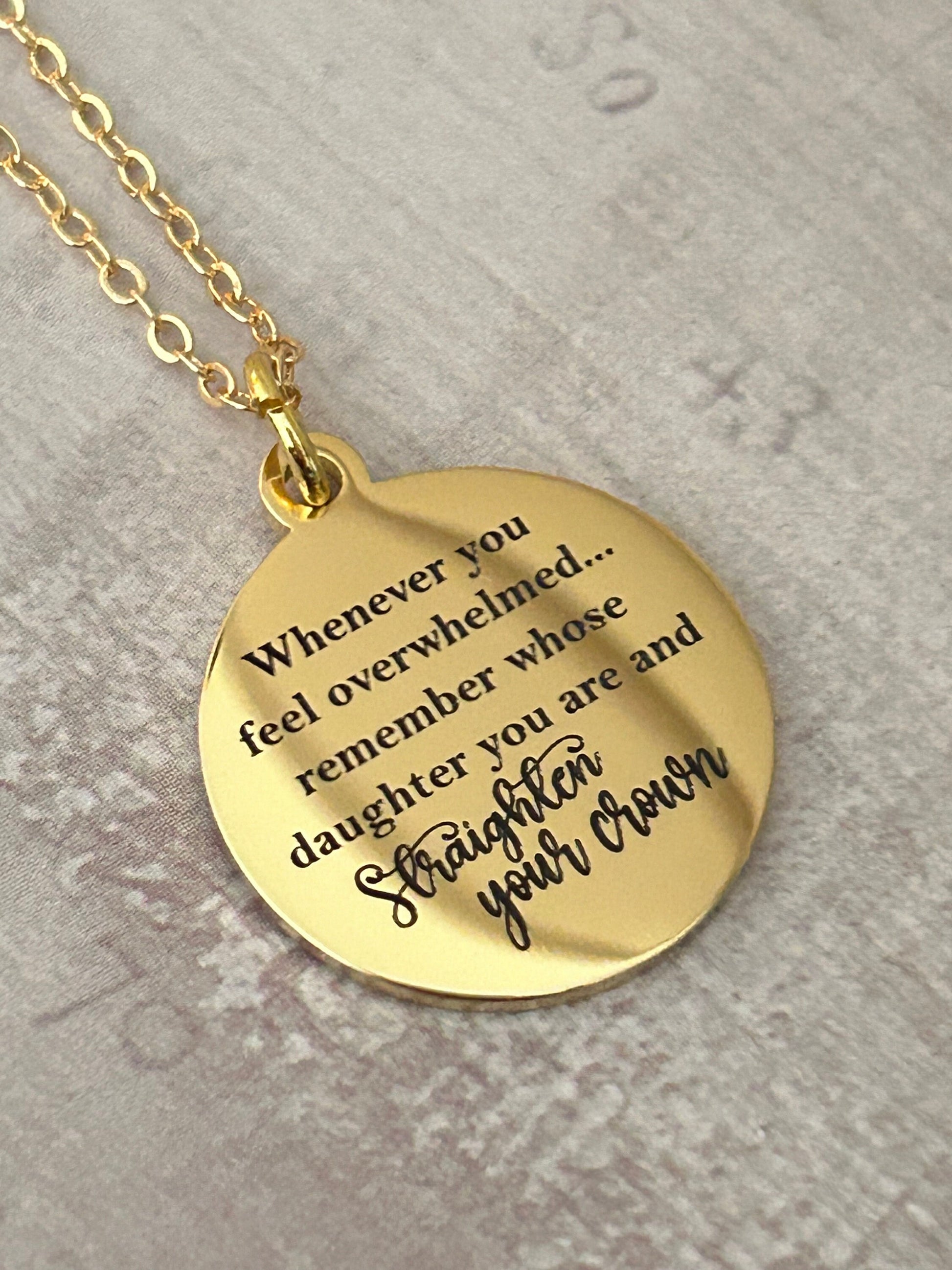 To My Daughter Straighten Your Crown Gold Charm Necklace, Inspirational Motivational Gift, Daughter of The King Necklace, gift for daughter