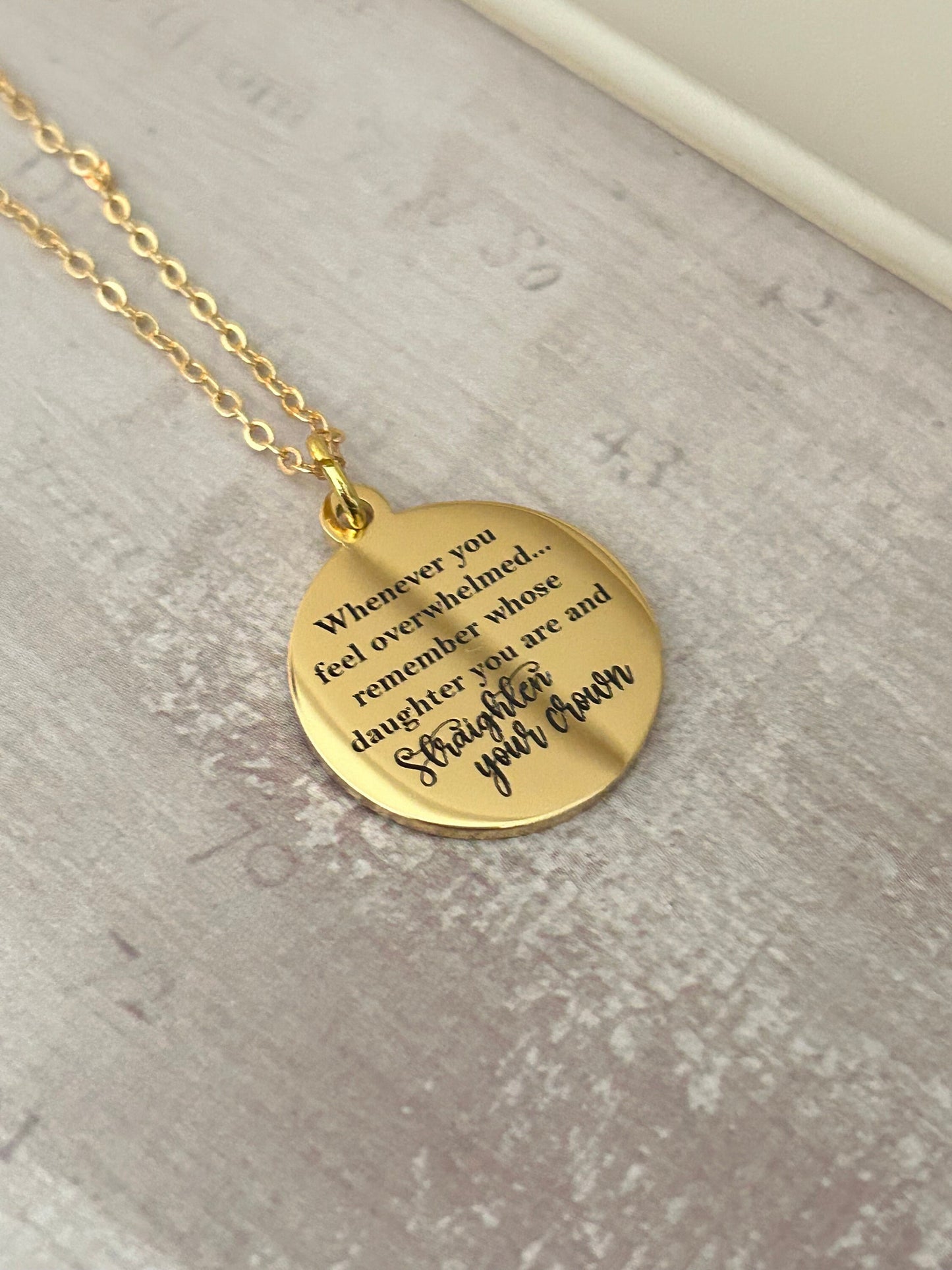 To My Daughter Straighten Your Crown Gold Charm Necklace, Inspirational Motivational Gift, Daughter of The King Necklace, gift for daughter