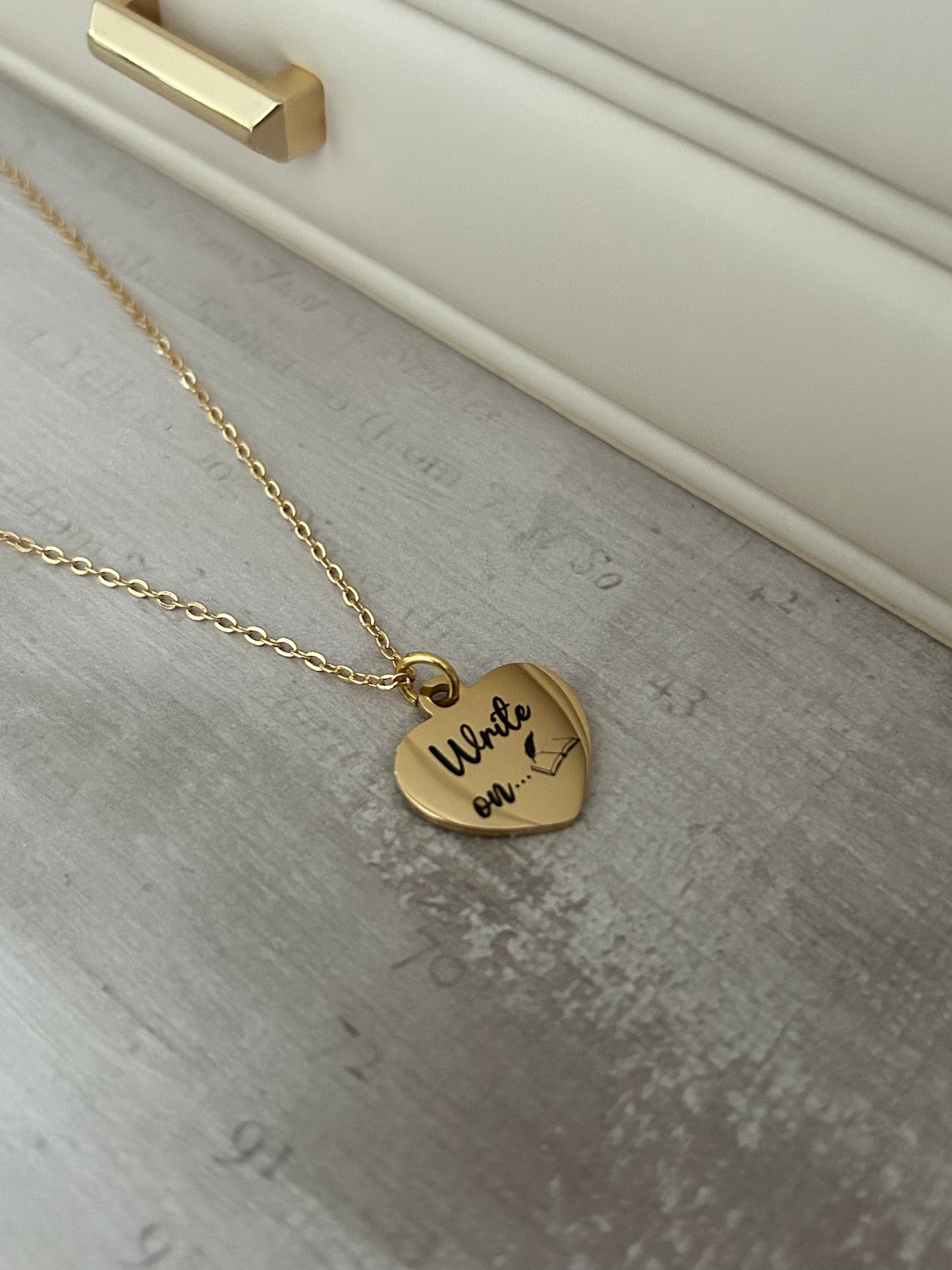 Write on Gold Necklace Gift for Writers Author Pendant Novelist Gift Journaling Writing Jewelry, Love to Write, editor gift, 16K Gold Plated