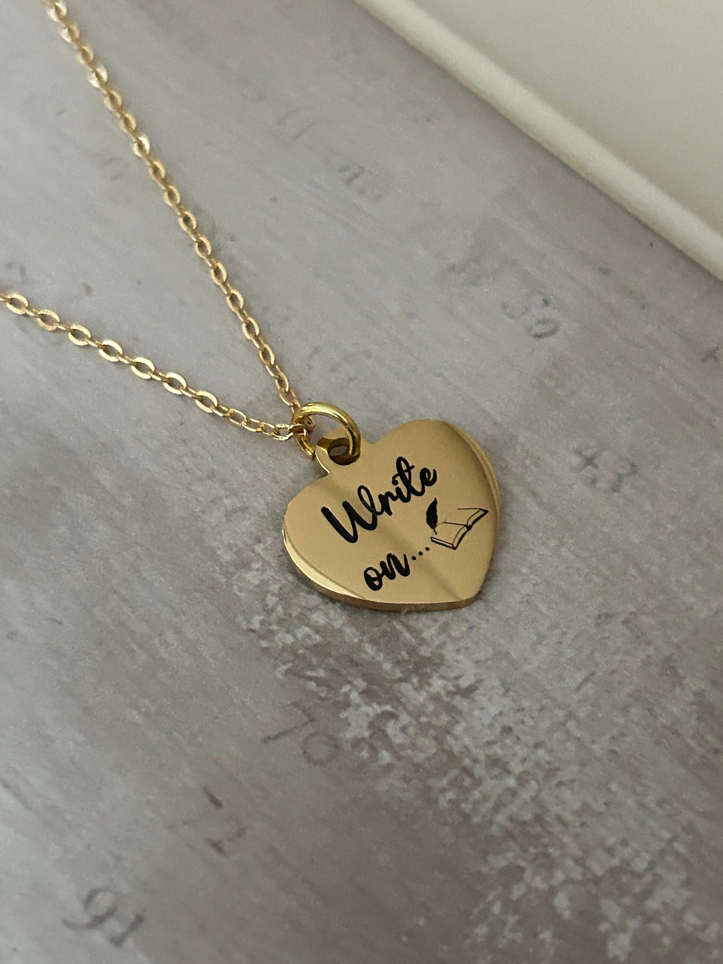 Write on Gold Necklace Gift for Writers Author Pendant Novelist Gift Journaling Writing Jewelry, Love to Write, editor gift, 16K Gold Plated