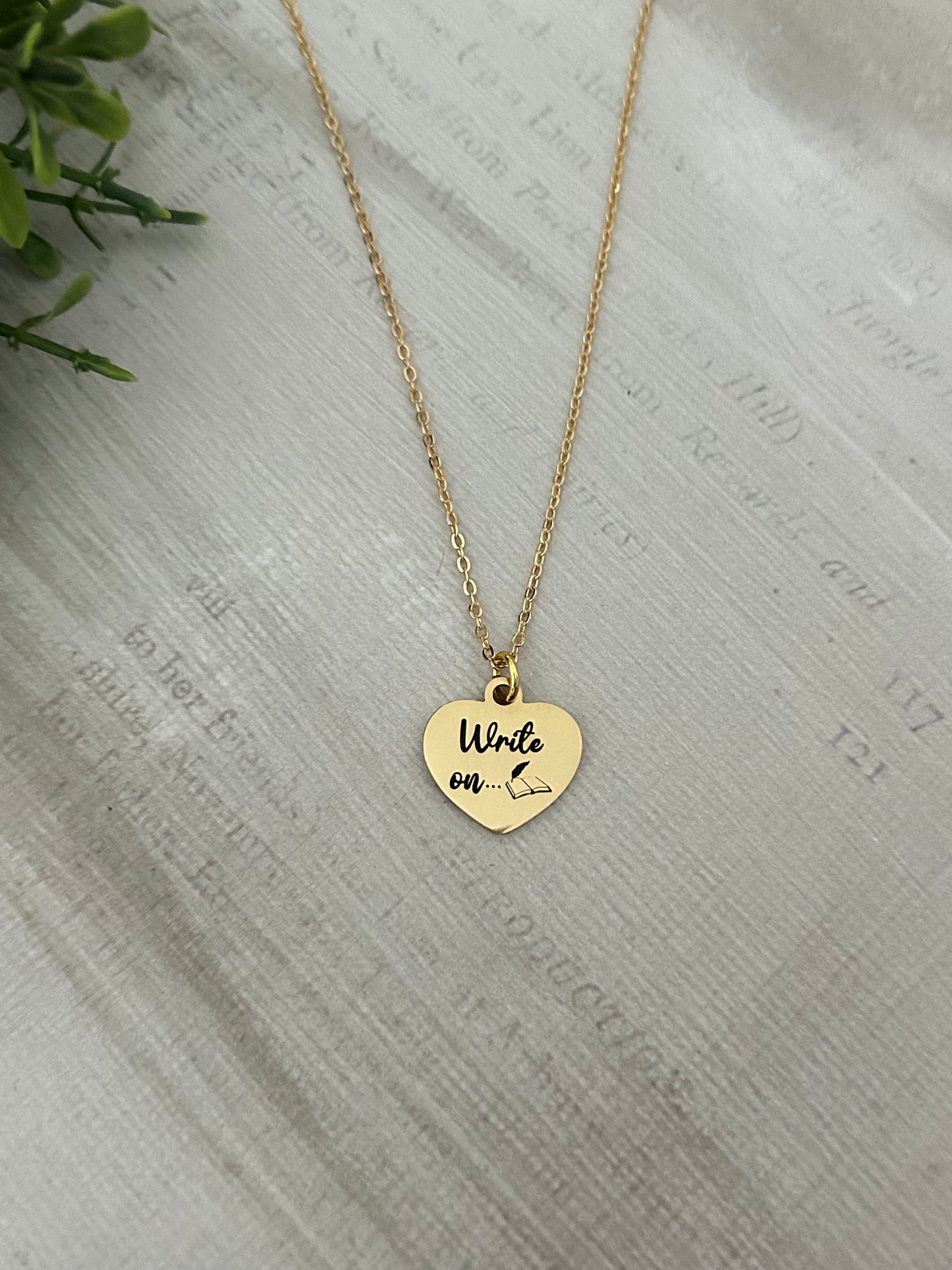 Write on Gold Necklace Gift for Writers Author Pendant Novelist Gift Journaling Writing Jewelry, Love to Write, editor gift, 16K Gold Plated