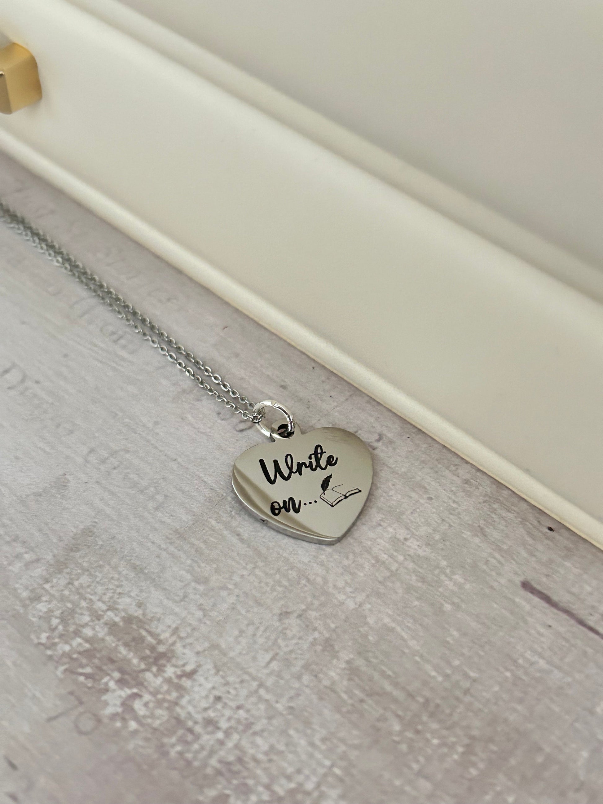 Write on Silver Necklace, Gift for Writers,Author Pendant, Novelist Gift, Writing Jewelry, Love to Write, editor gift, Journalist gift charm