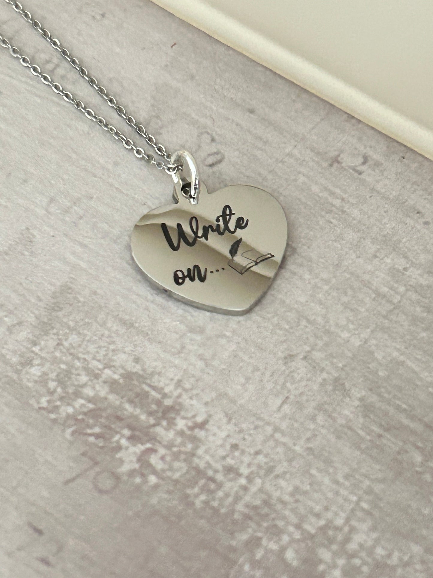 Write on Silver Necklace, Gift for Writers,Author Pendant, Novelist Gift, Writing Jewelry, Love to Write, editor gift, Journalist gift charm