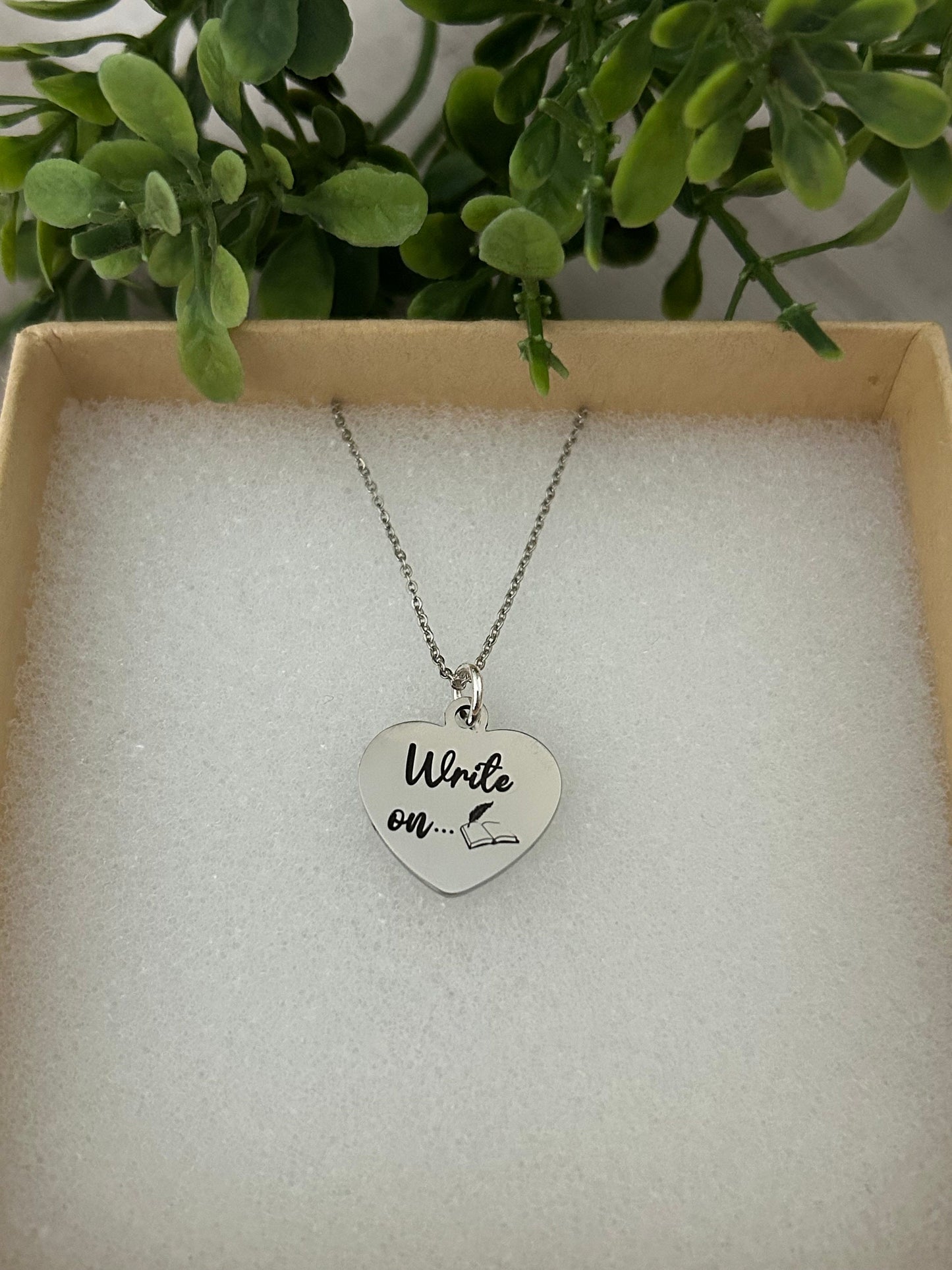 Write on Silver Necklace, Gift for Writers,Author Pendant, Novelist Gift, Writing Jewelry, Love to Write, editor gift, Journalist gift charm