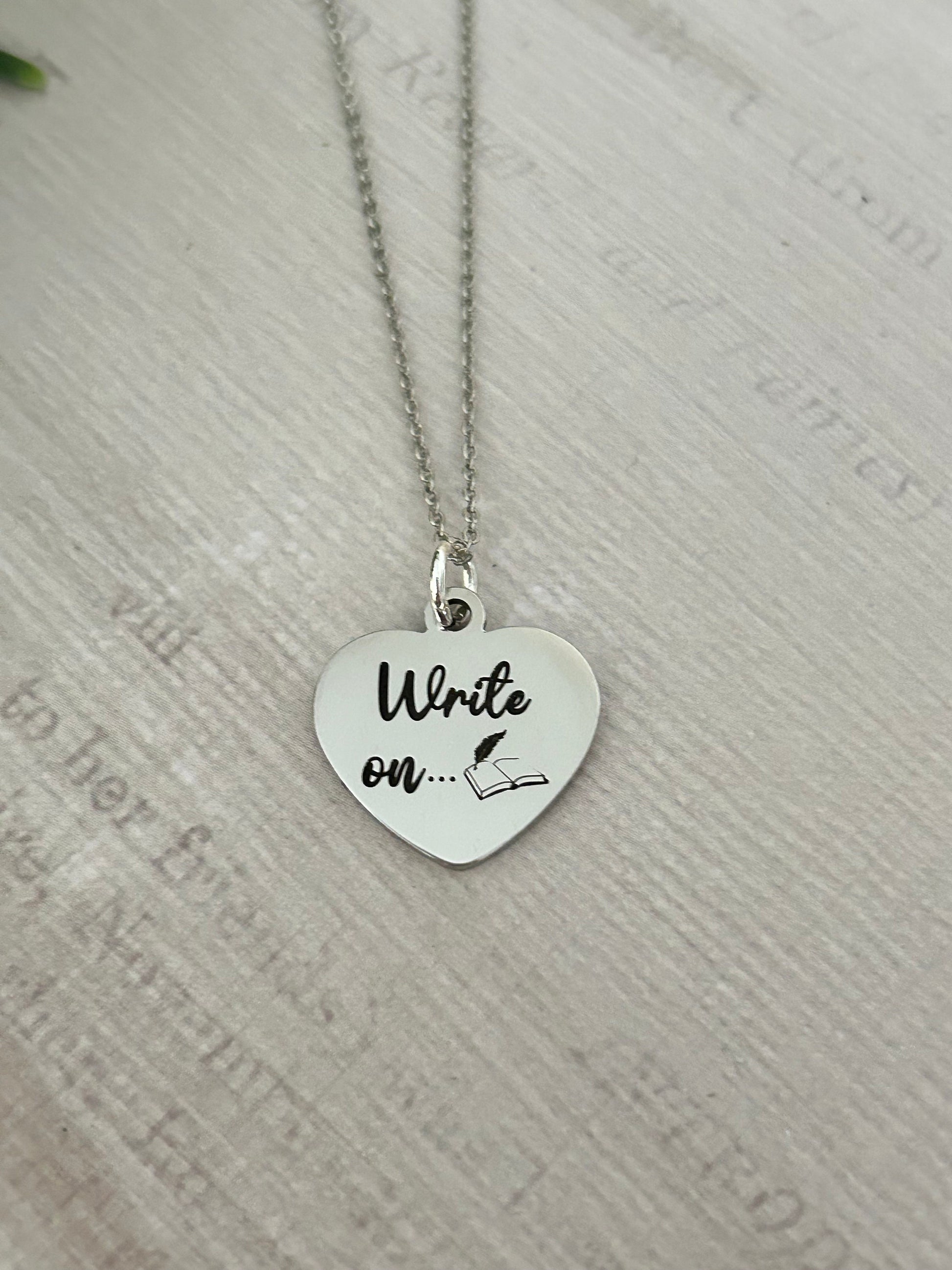 Write on Silver Necklace, Gift for Writers,Author Pendant, Novelist Gift, Writing Jewelry, Love to Write, editor gift, Journalist gift charm