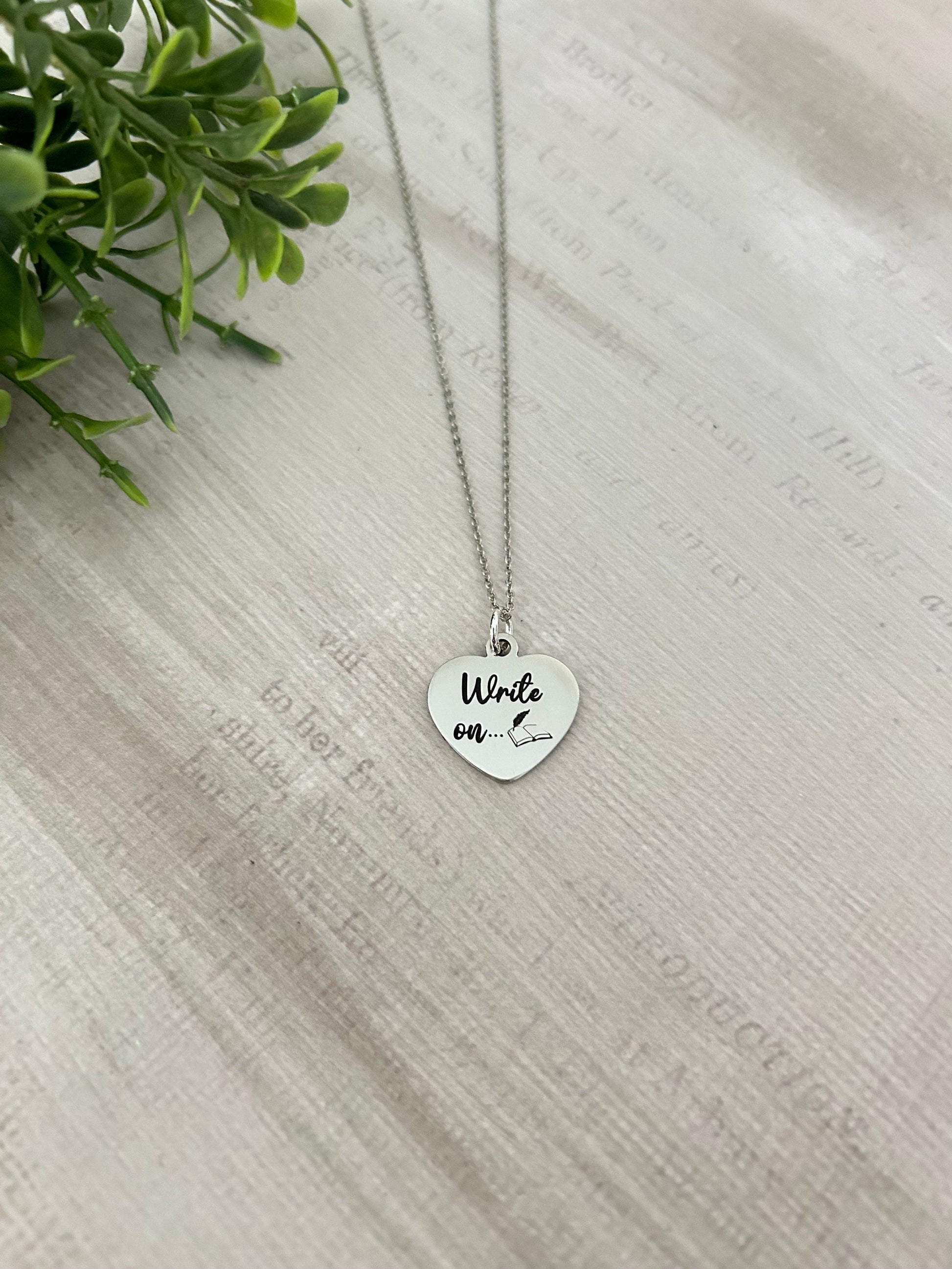 Write on Silver Necklace, Gift for Writers,Author Pendant, Novelist Gift, Writing Jewelry, Love to Write, editor gift, Journalist gift charm