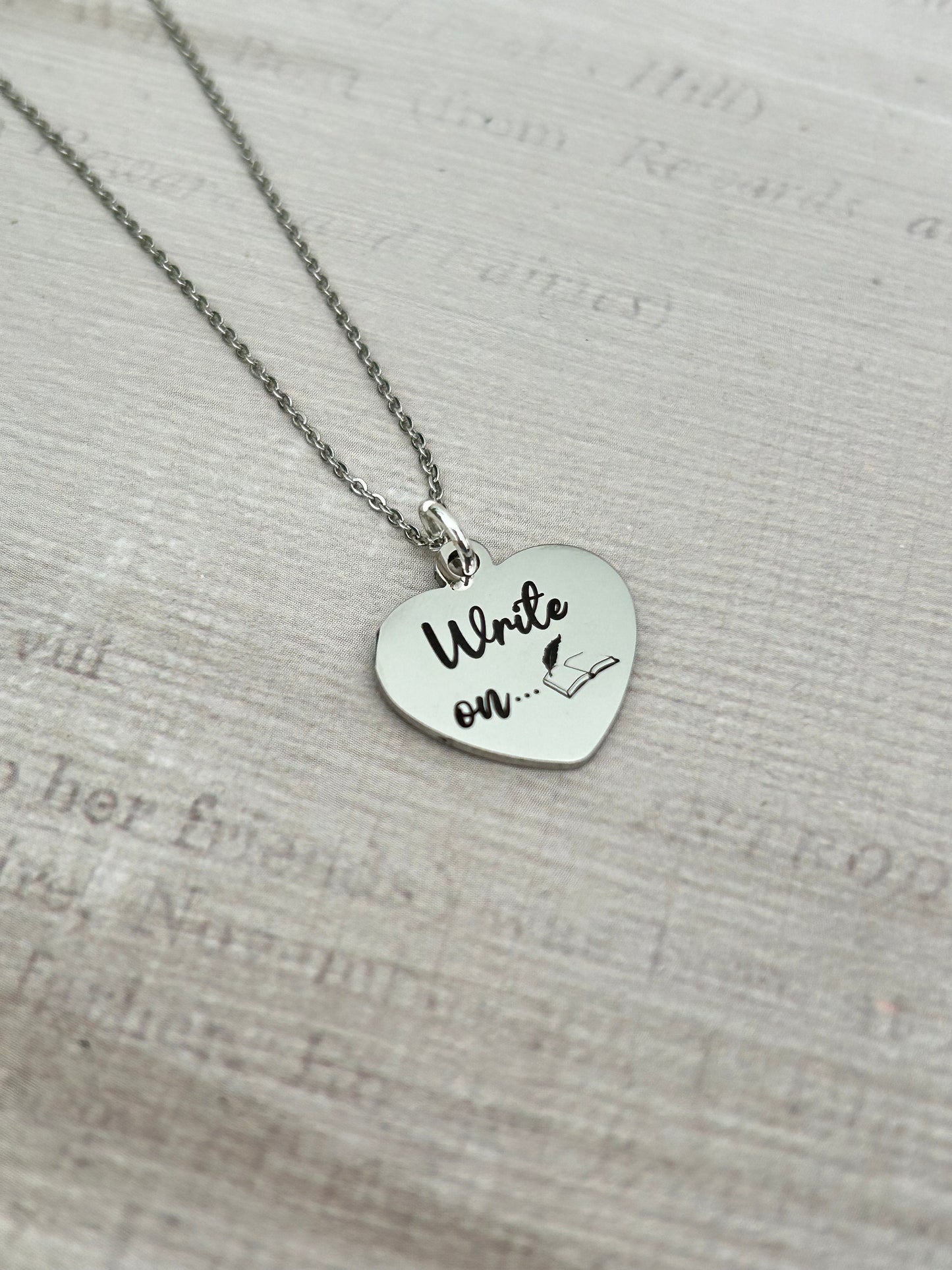 Write on Silver Necklace, Gift for Writers,Author Pendant, Novelist Gift, Writing Jewelry, Love to Write, editor gift, Journalist gift charm