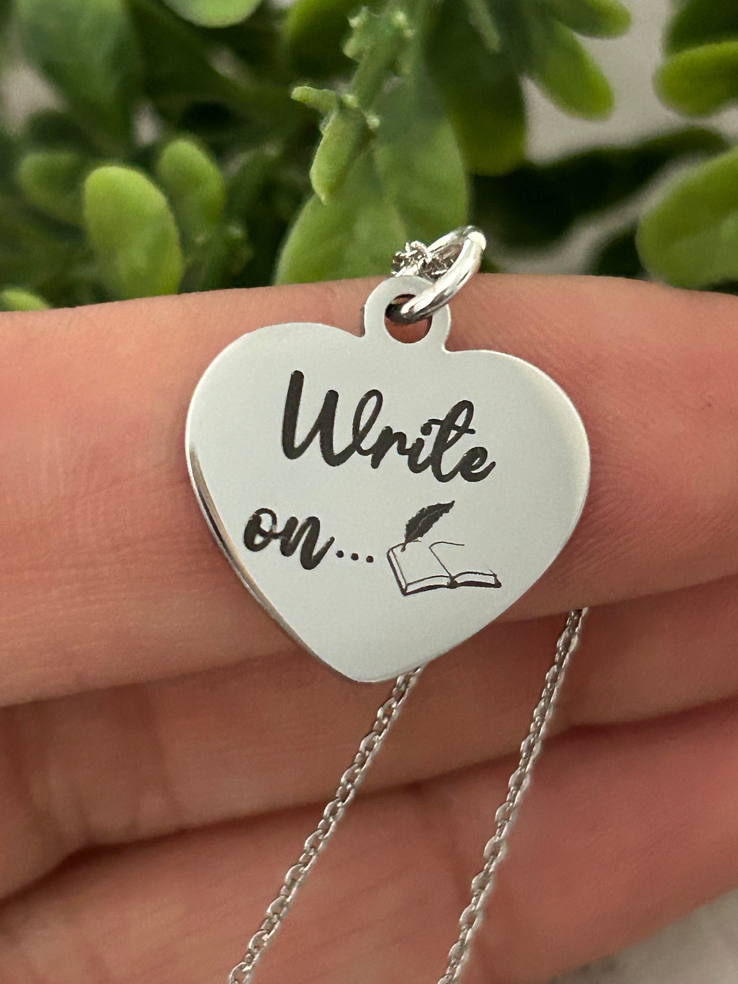 Write on Silver Necklace, Gift for Writers,Author Pendant, Novelist Gift, Writing Jewelry, Love to Write, editor gift, Journalist gift charm