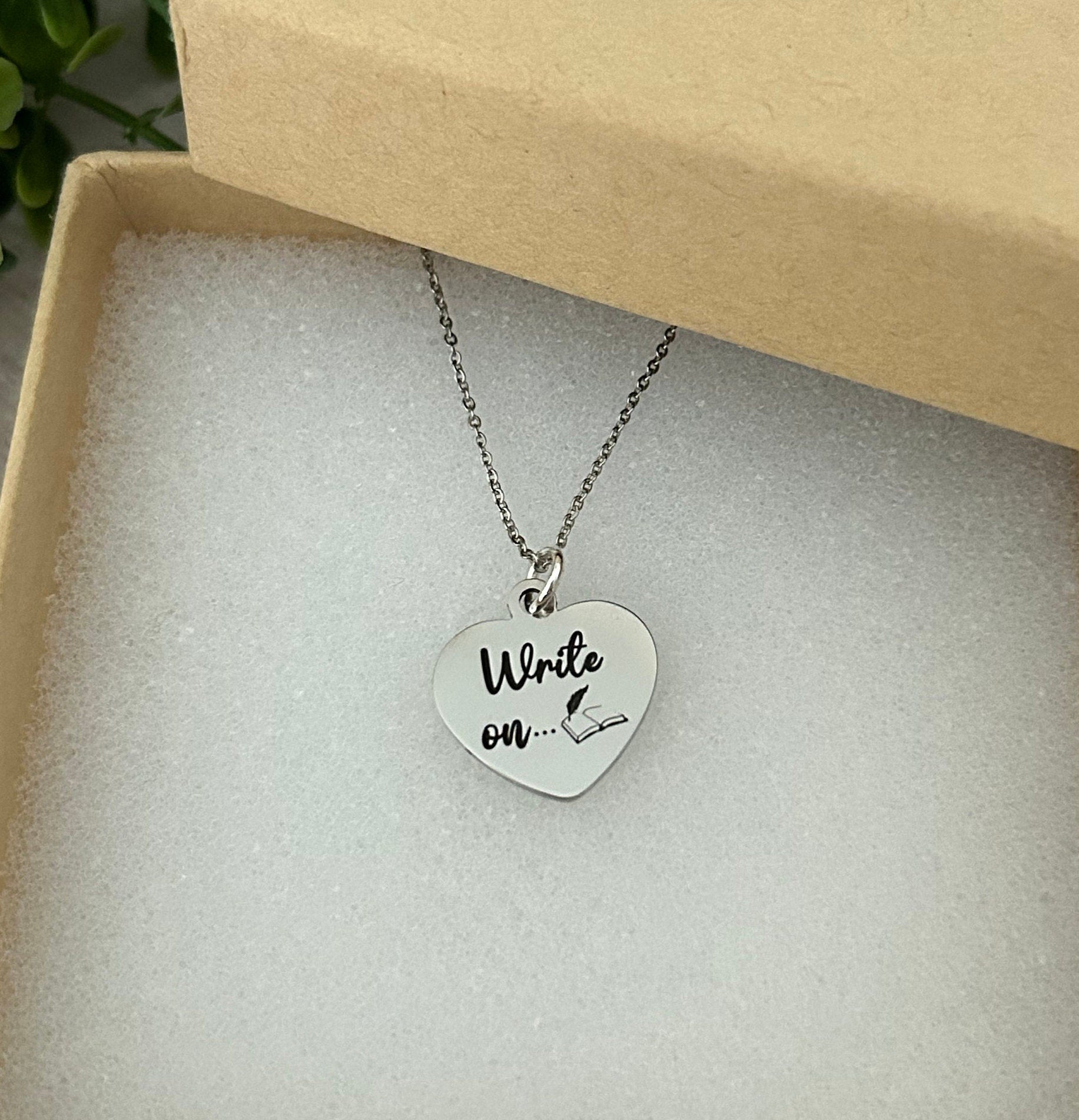 Write on Silver Necklace, Gift for Writers,Author Pendant, Novelist Gift, Writing Jewelry, Love to Write, editor gift, Journalist gift charm