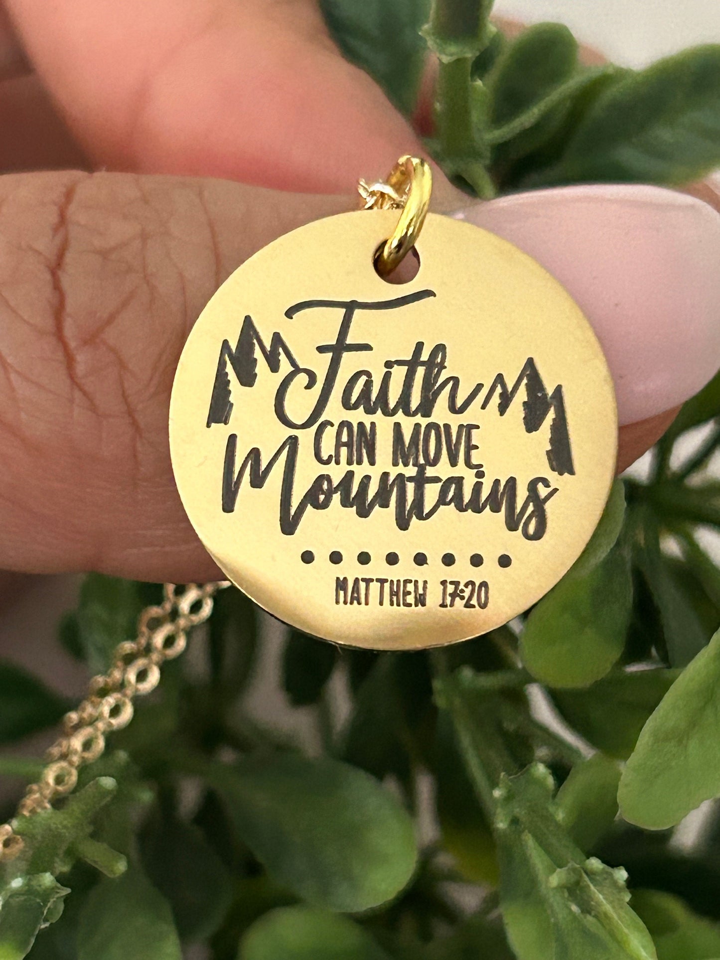 Faith Can Move Mountains Gold Bible Verse Necklace, Christian Gifts, Scripture Jewelry, Mathew 17:20, Faith Necklace Charm, 16K Gold Plated