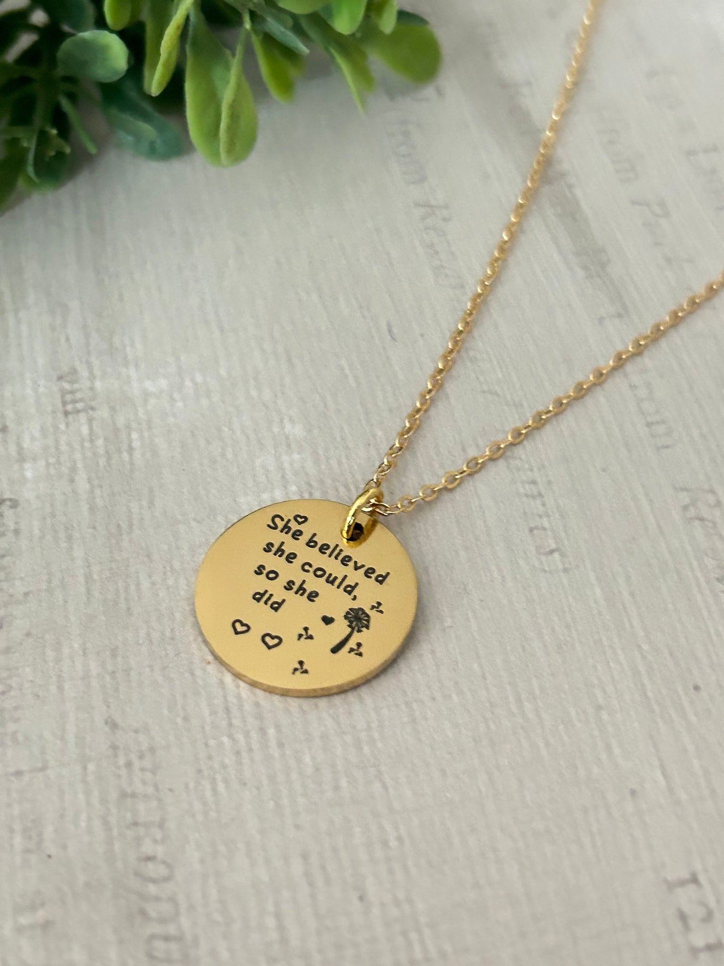 She believed She could so She did Gold Necklace, Inspirational Jewelry, Gift for Daughter, Motivational Charm Pendant, Graduation Gift