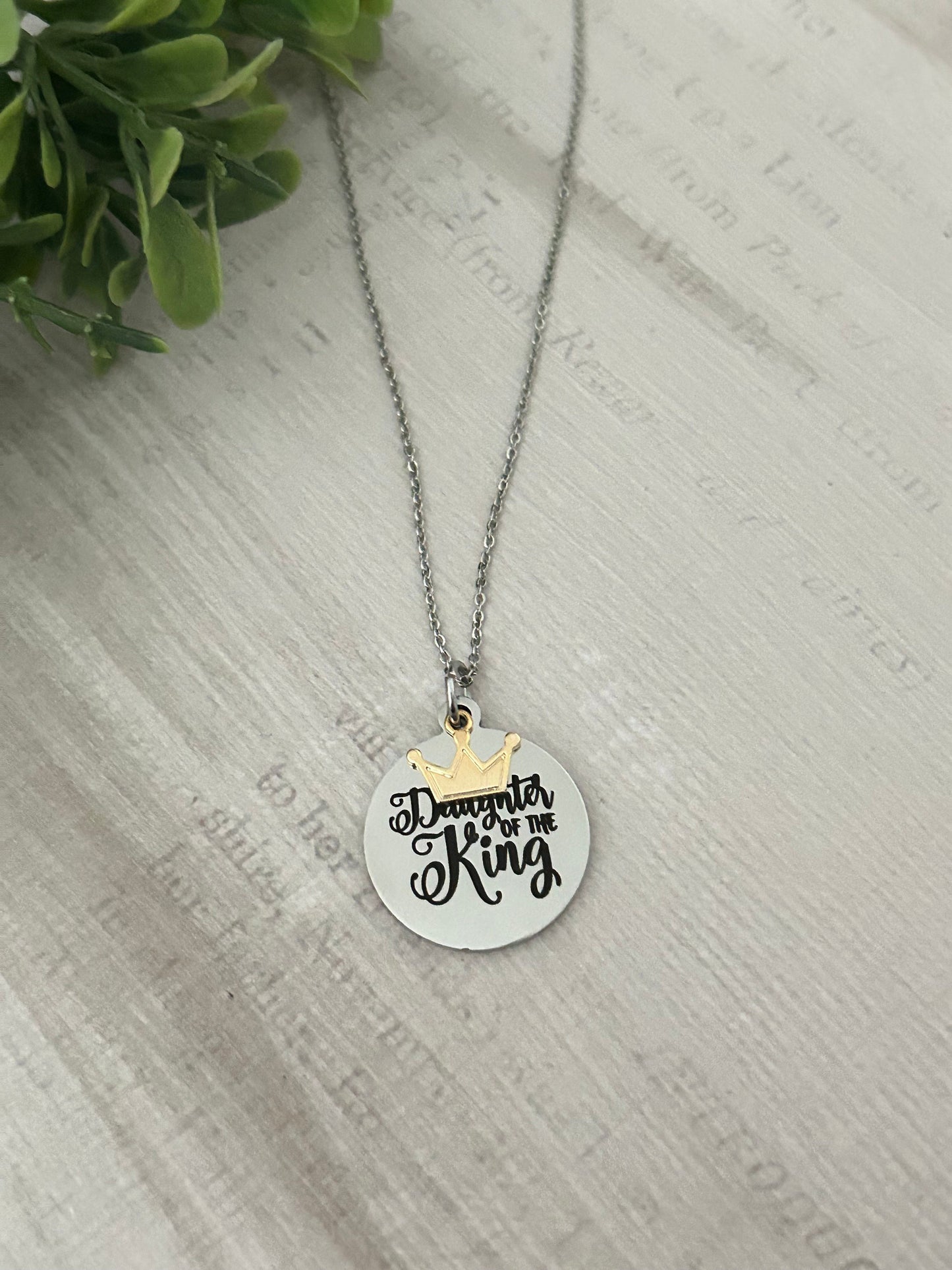 Daughter of The King Bible Verse Silver Necklace, Christian Jewelry Gifts, Scripture Quote Necklace, Gift for Daughter, Crown Charm Pendant