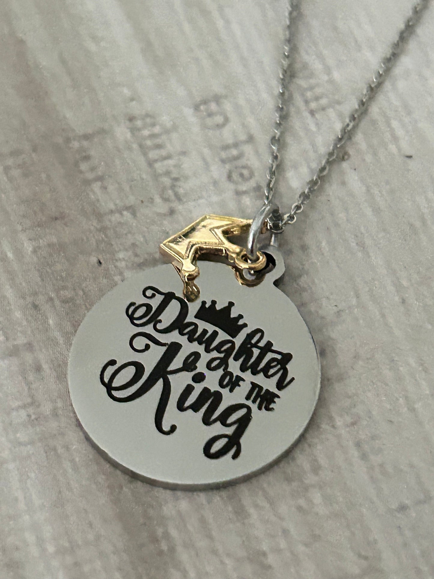 Daughter of The King Bible Verse Silver Necklace, Christian Jewelry Gifts, Scripture Quote Necklace, Gift for Daughter, Crown Charm Pendant