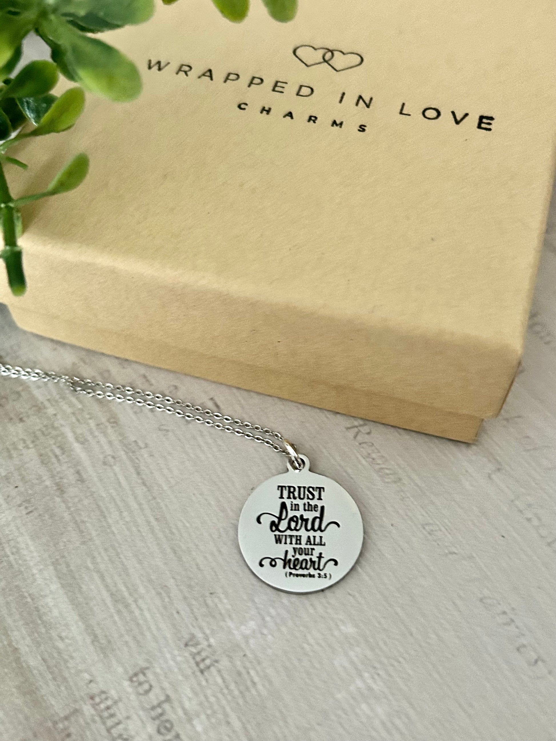 Trust in The Lord with all your heart Silver Bible Verse Necklace, Proverbs 3:5, Christian Gifts, Scripture Jewelry, baptism, motivational