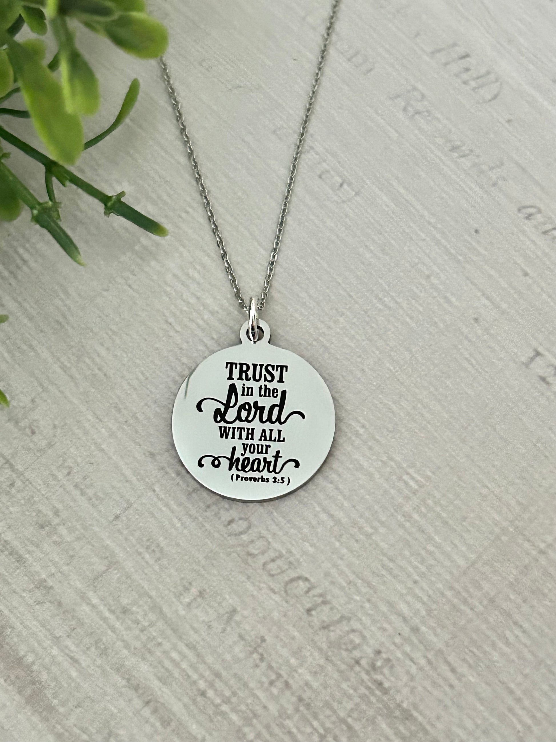 Trust in The Lord with all your heart Proverbs 3:5 Bible Verse Necklace Christian Gifts scripture Charm motivational gift Birthday Gifts