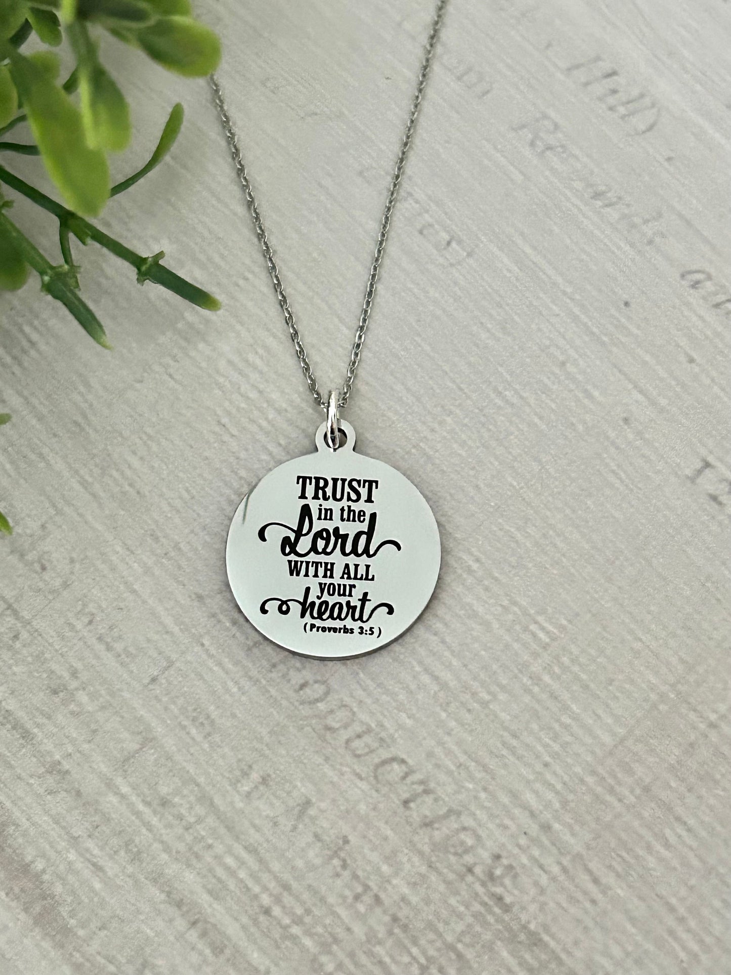 Trust in The Lord with all your heart Silver Bible Verse Necklace, Proverbs 3:5, Christian Gifts, Scripture Jewelry, baptism, motivational