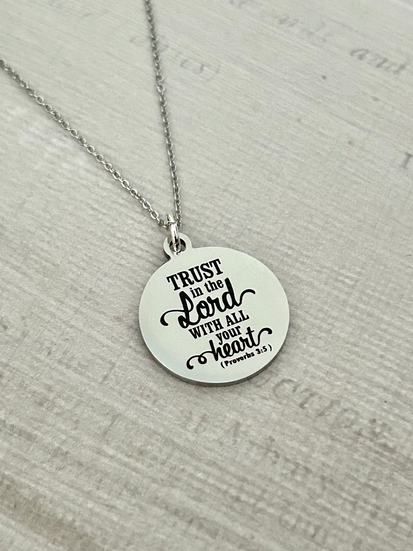 Trust in The Lord with all your heart Silver Bible Verse Necklace, Proverbs 3:5, Christian Gifts, Scripture Jewelry, baptism, motivational