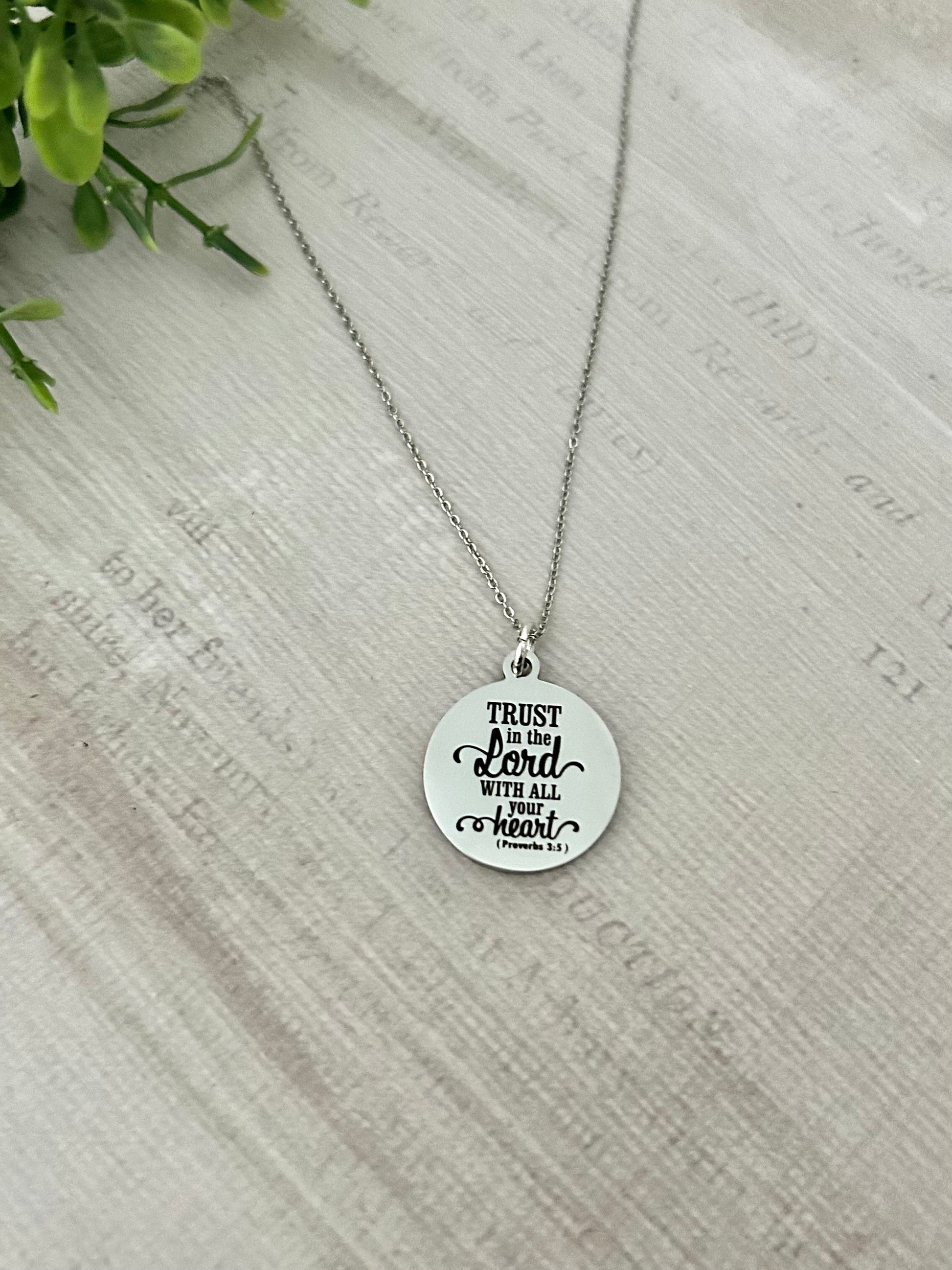 Trust in The Lord with all your heart Silver Bible Verse Necklace, Proverbs 3:5, Christian Gifts, Scripture Jewelry, baptism, motivational