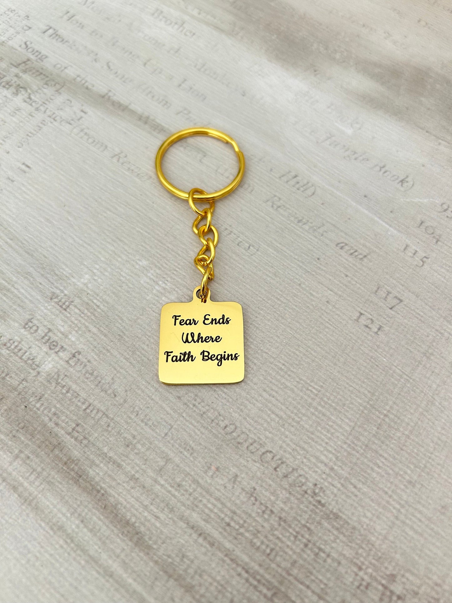 Fear ends where Faith begins Bible Verse Keychain, faith Scripture Charms pendants, Christian Gifts Jewelry, custom personalized Key chain