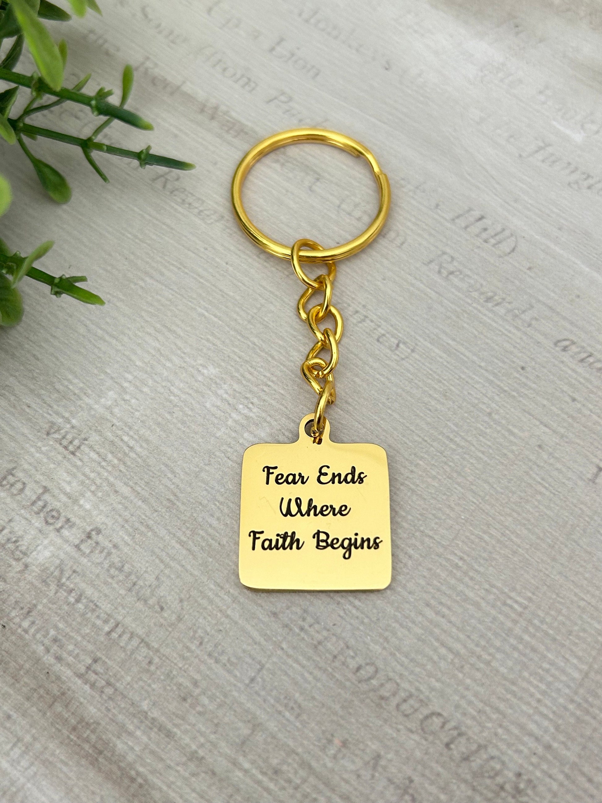 Fear ends where Faith begins Bible Verse Keychain, faith Scripture Charms pendants, Christian Gifts Jewelry, custom personalized Key chain