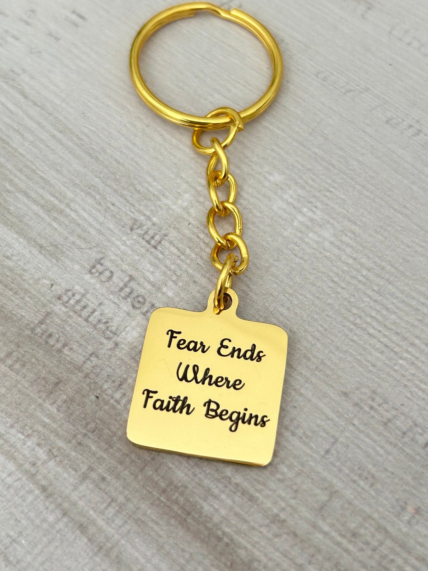 Fear ends where Faith begins Bible Verse Keychain, faith Scripture Charms pendants, Christian Gifts Jewelry, custom personalized Key chain