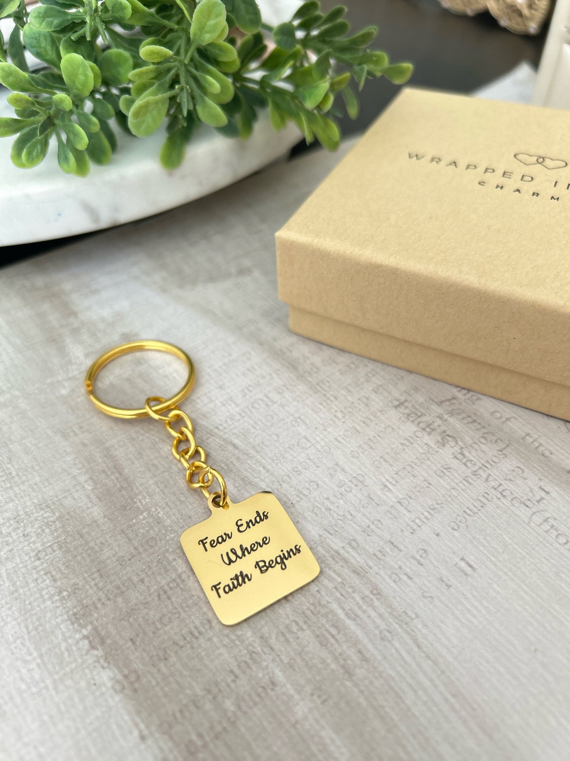 Fear ends where Faith begins Bible Verse Keychain, faith Scripture Charms pendants, Christian Gifts Jewelry, custom personalized Key chain