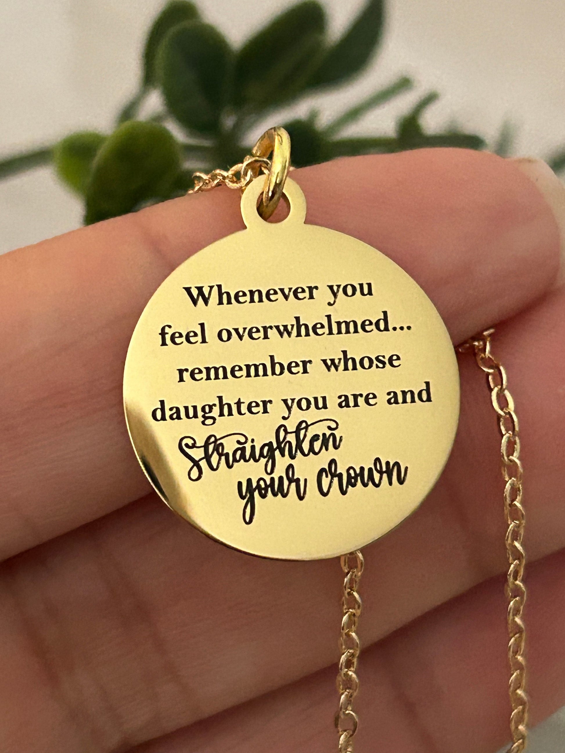 To My Daughter Straighten Your Crown Gold Charm Necklace, Inspirational Motivational Gift, Daughter of The King Necklace, gift for daughter