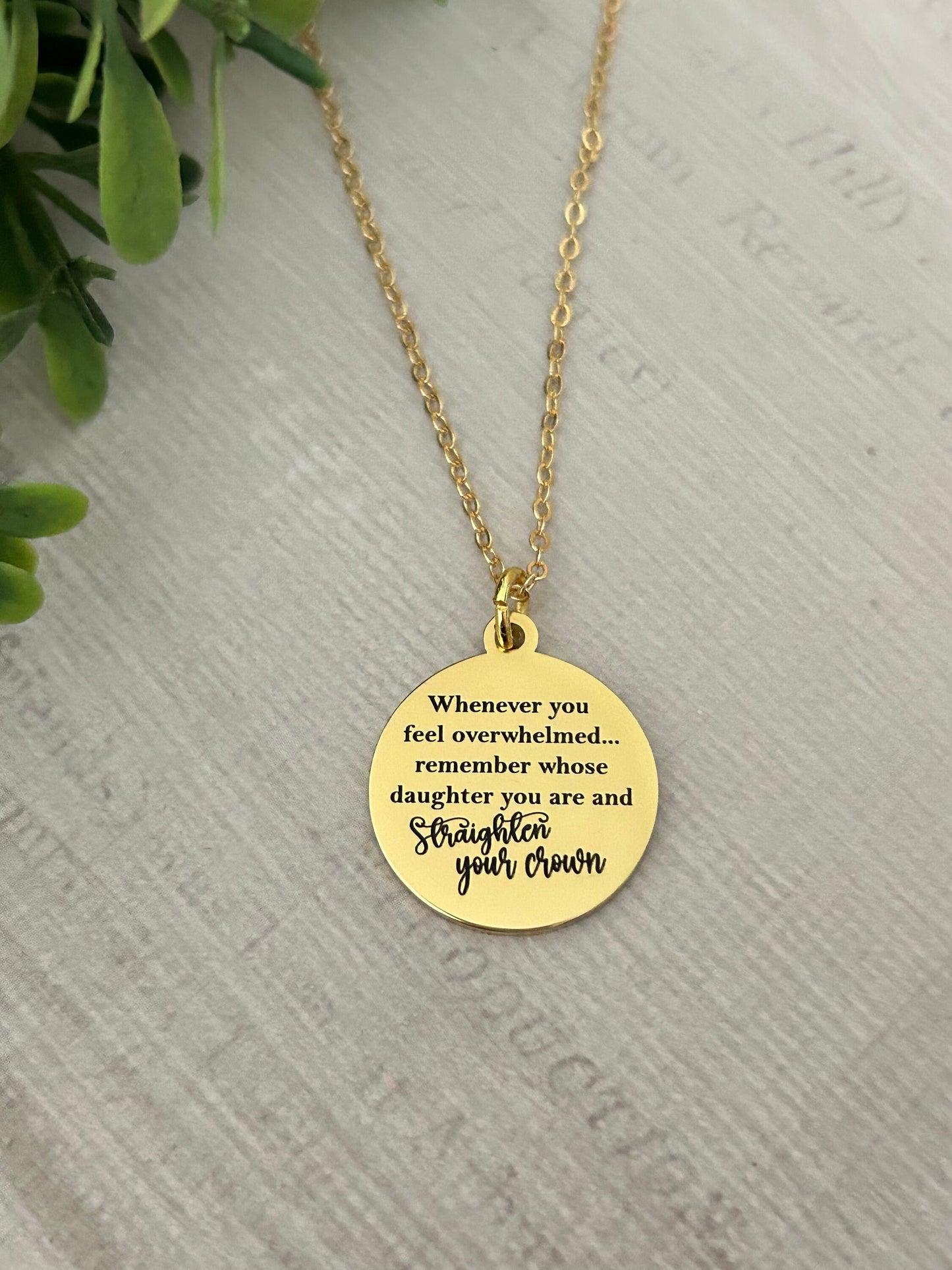 To My Daughter Straighten Your Crown Gold Charm Necklace, Inspirational Motivational Gift, Daughter of The King Necklace, gift for daughter