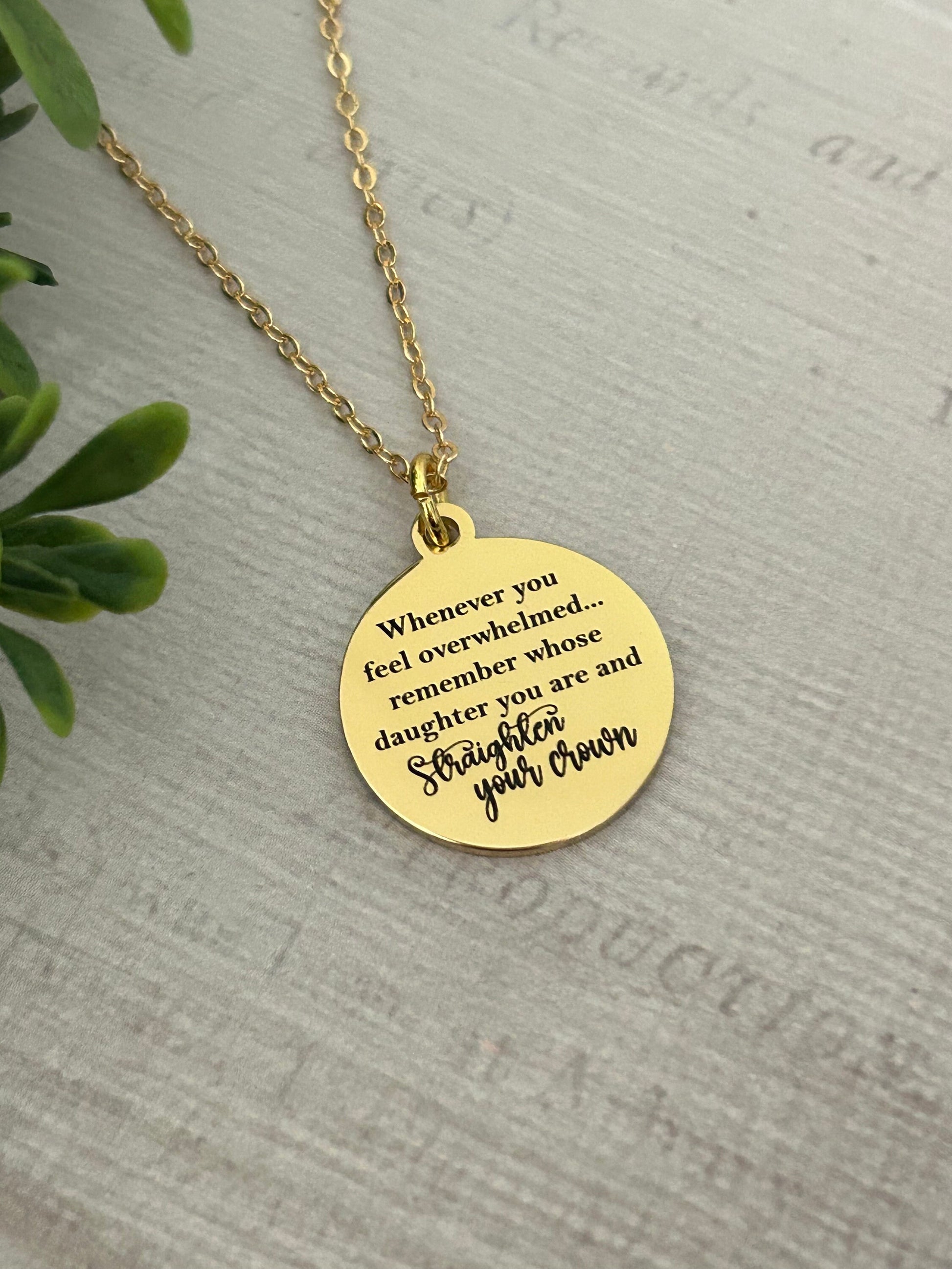 To My Daughter Straighten Your Crown Gold Charm Necklace, Inspirational Motivational Gift, Daughter of The King Necklace, gift for daughter