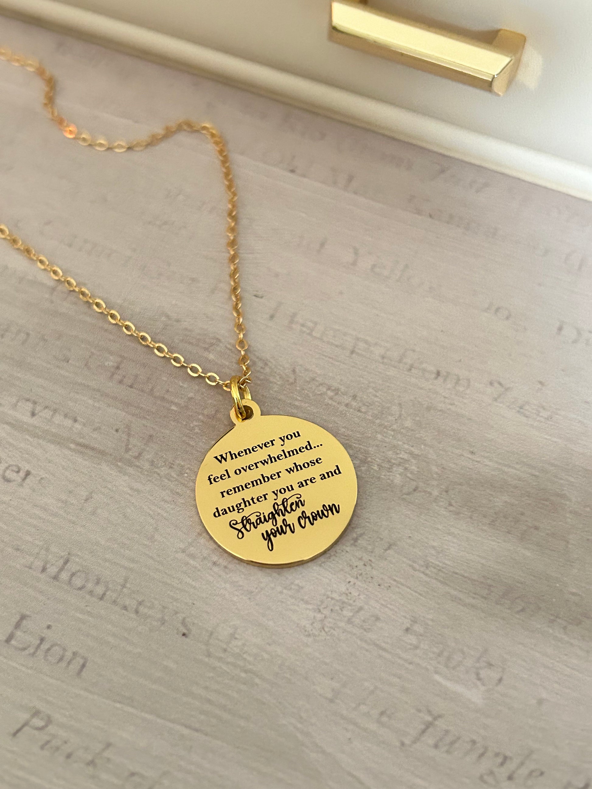 To My Daughter Straighten Your Crown Gold Charm Necklace, Inspirational Motivational Gift, Daughter of The King Necklace, gift for daughter