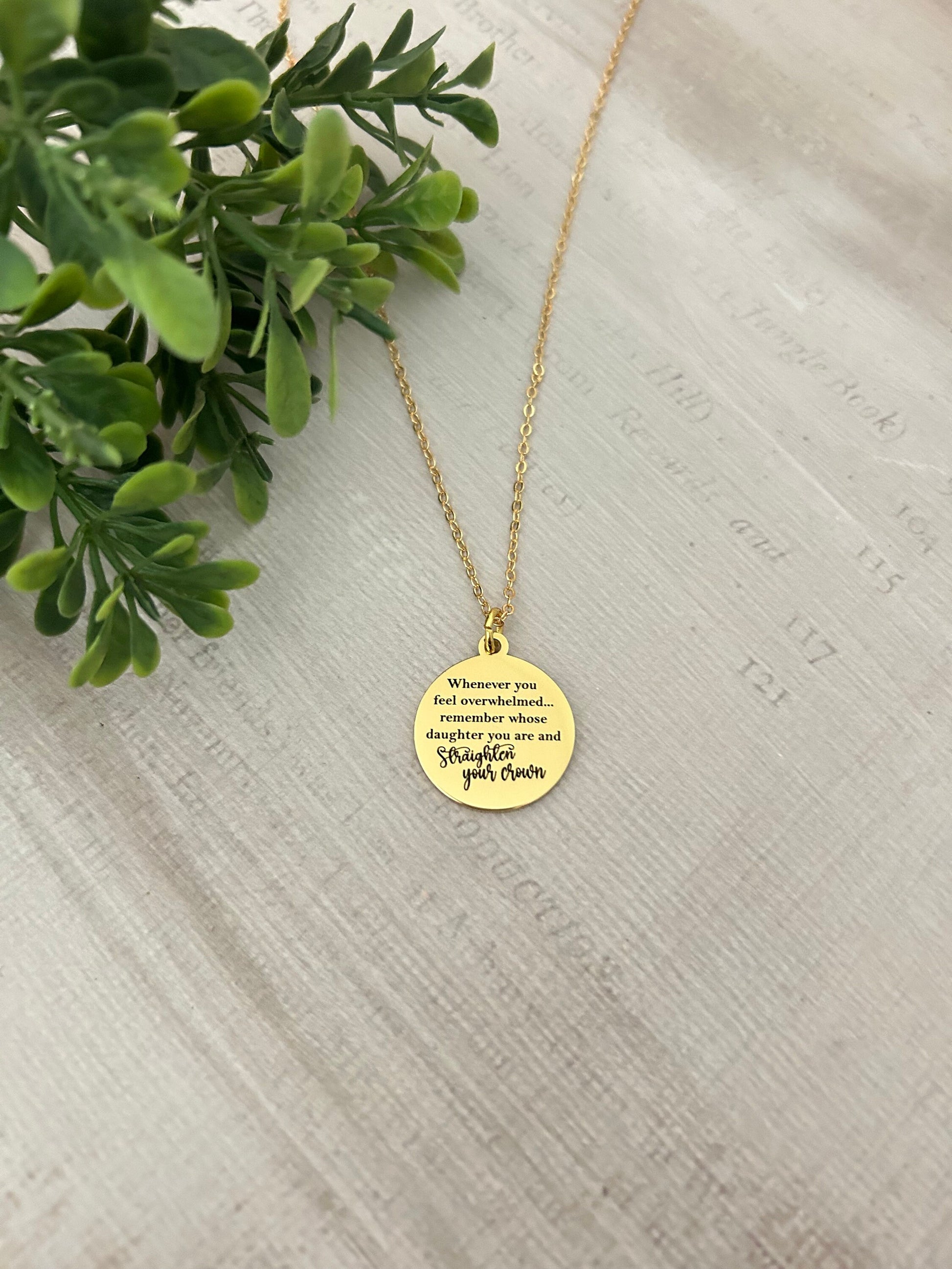 To My Daughter Straighten Your Crown Gold Charm Necklace, Inspirational Motivational Gift, Daughter of The King Necklace, gift for daughter