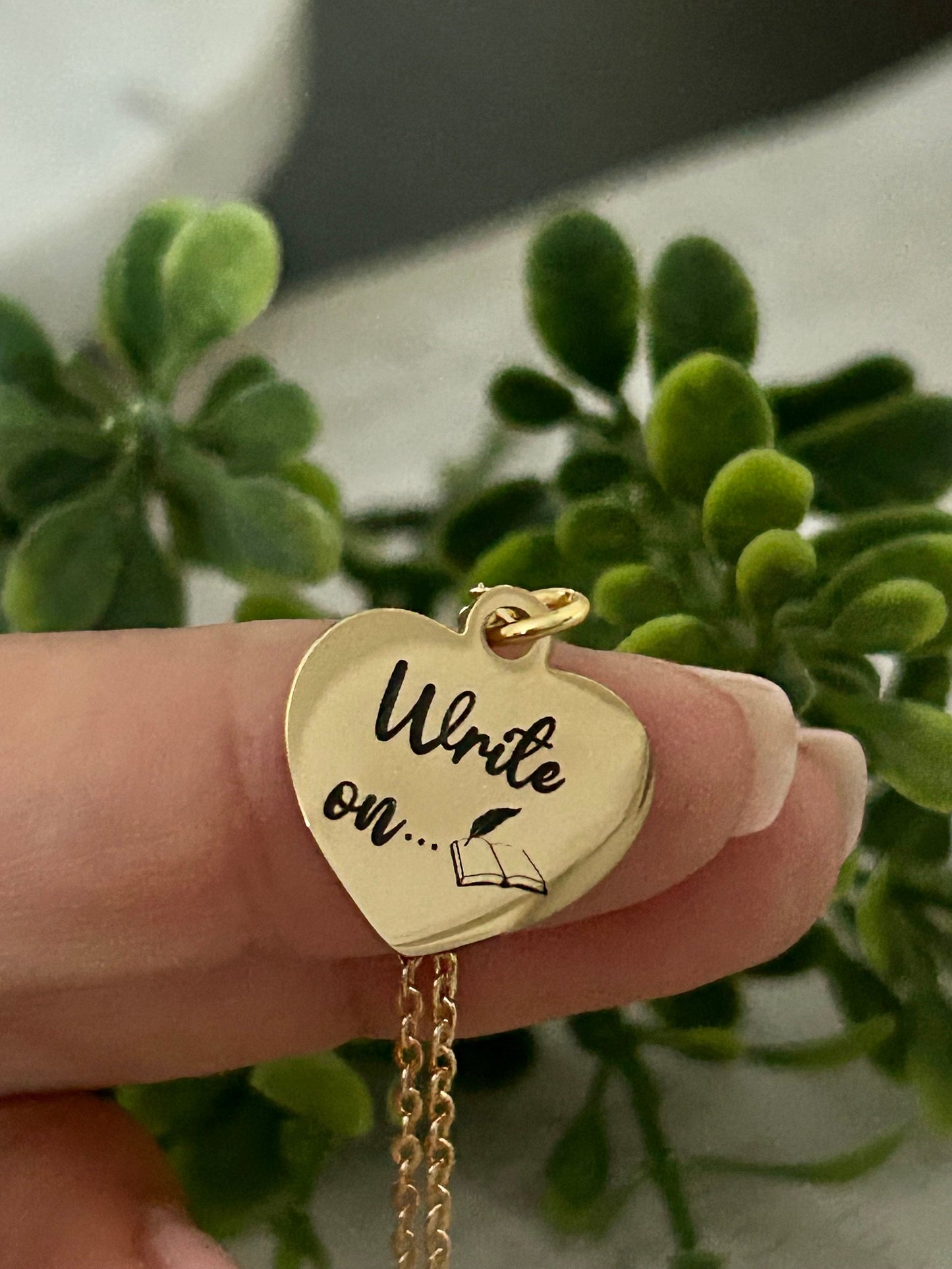 Write on Gold Necklace Gift for Writers Author Pendant Novelist Gift Journaling Writing Jewelry, Love to Write, editor gift, 16K Gold Plated