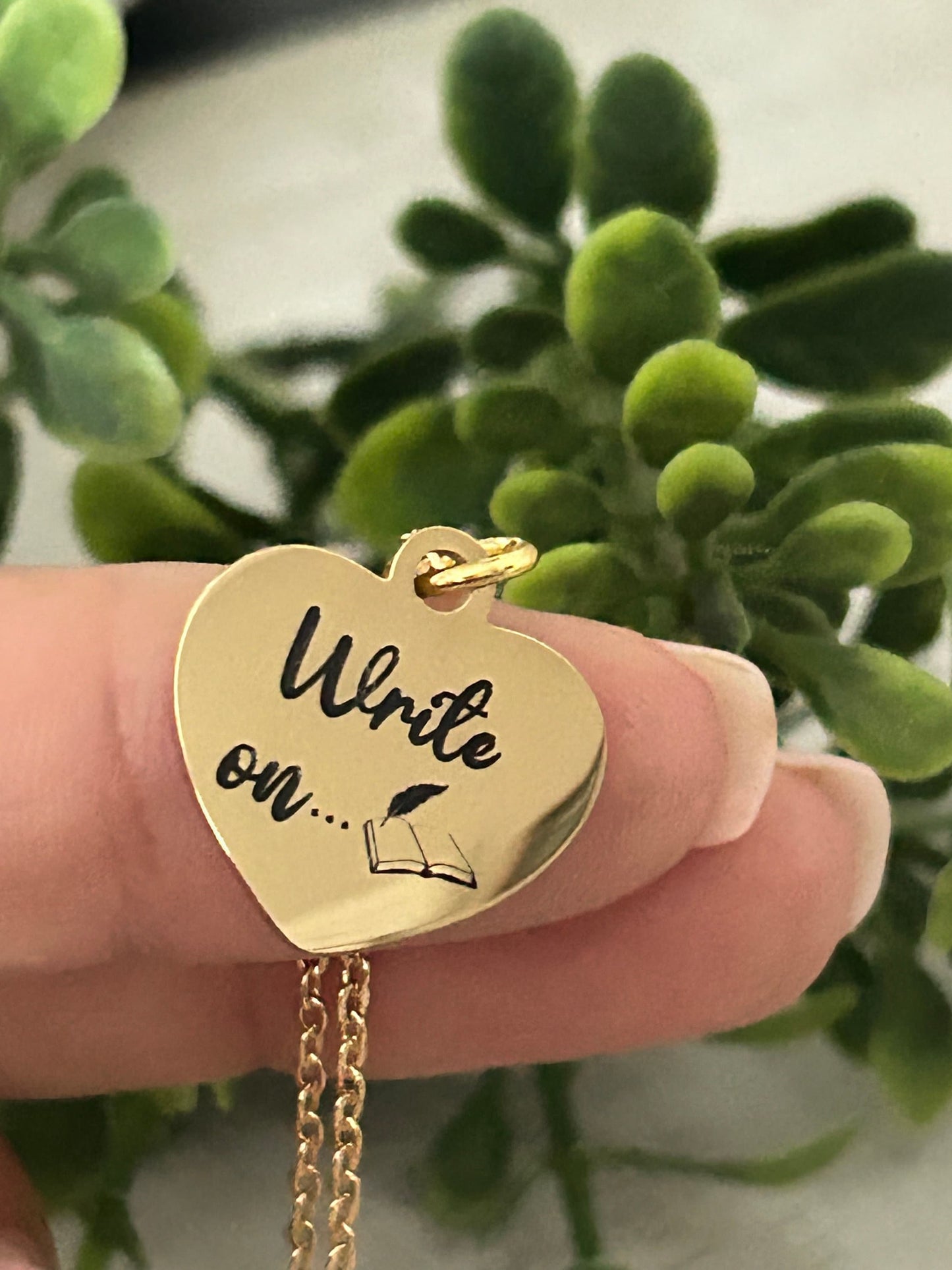 Write on Gold Necklace Gift for Writers Author Pendant Novelist Gift Journaling Writing Jewelry, Love to Write, editor gift, 16K Gold Plated