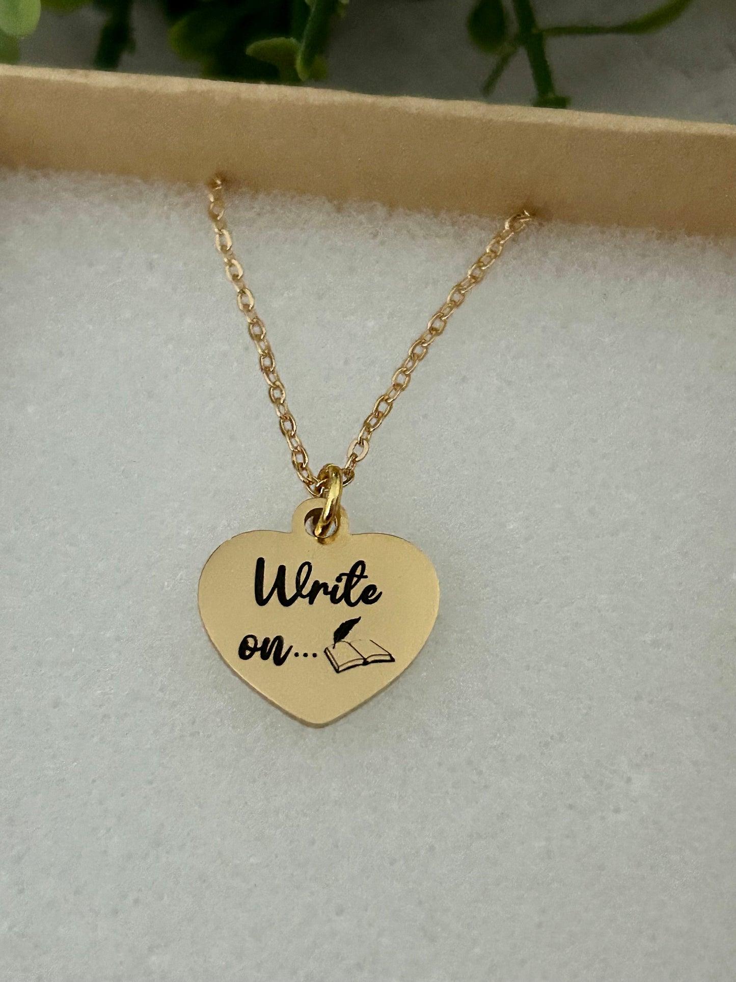 Write on Gold Necklace Gift for Writers Author Pendant Novelist Gift Journaling Writing Jewelry, Love to Write, editor gift, 16K Gold Plated