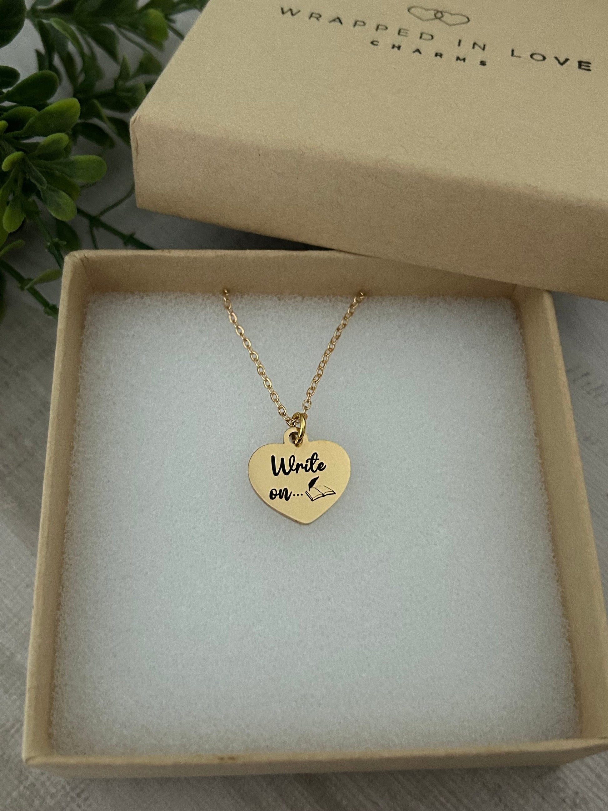 Write on Gold Necklace Gift for Writers Author Pendant Novelist Gift Journaling Writing Jewelry, Love to Write, editor gift, 16K Gold Plated