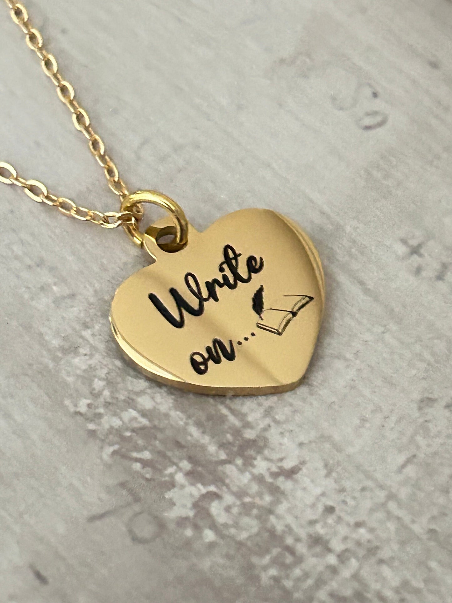 Write on Gold Necklace Gift for Writers Author Pendant Novelist Gift Journaling Writing Jewelry, Love to Write, editor gift, 16K Gold Plated